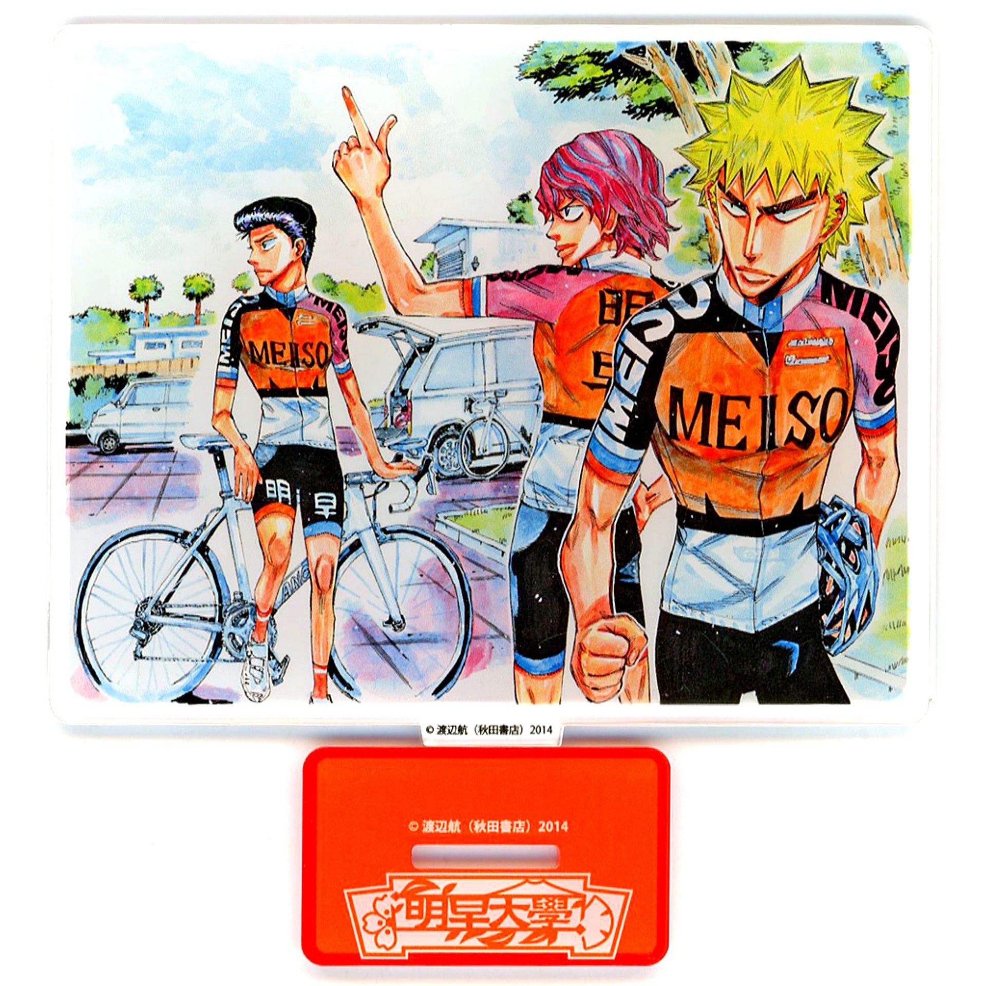 Juichi Fukutomi and Hayato Shinkai and Kotaro Ishigaki Meisa University Acrylic Stand Yowamushi Pedal SPARE BIKE x Karaoke Manekineko [USED]