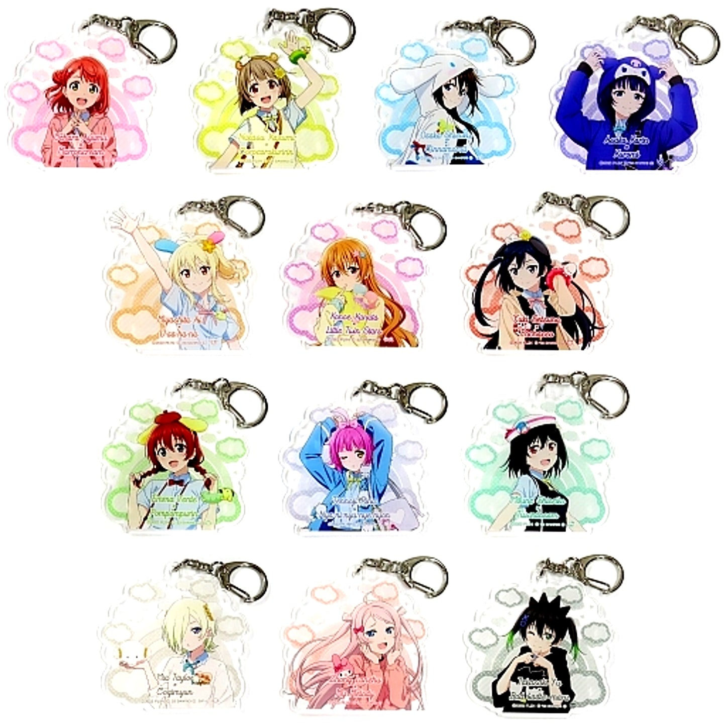 Set of 13 Love Live! Nijigasaki High School Idol Club x Sanrio Characters Acrylic Keychain Vol. 2 [USED]