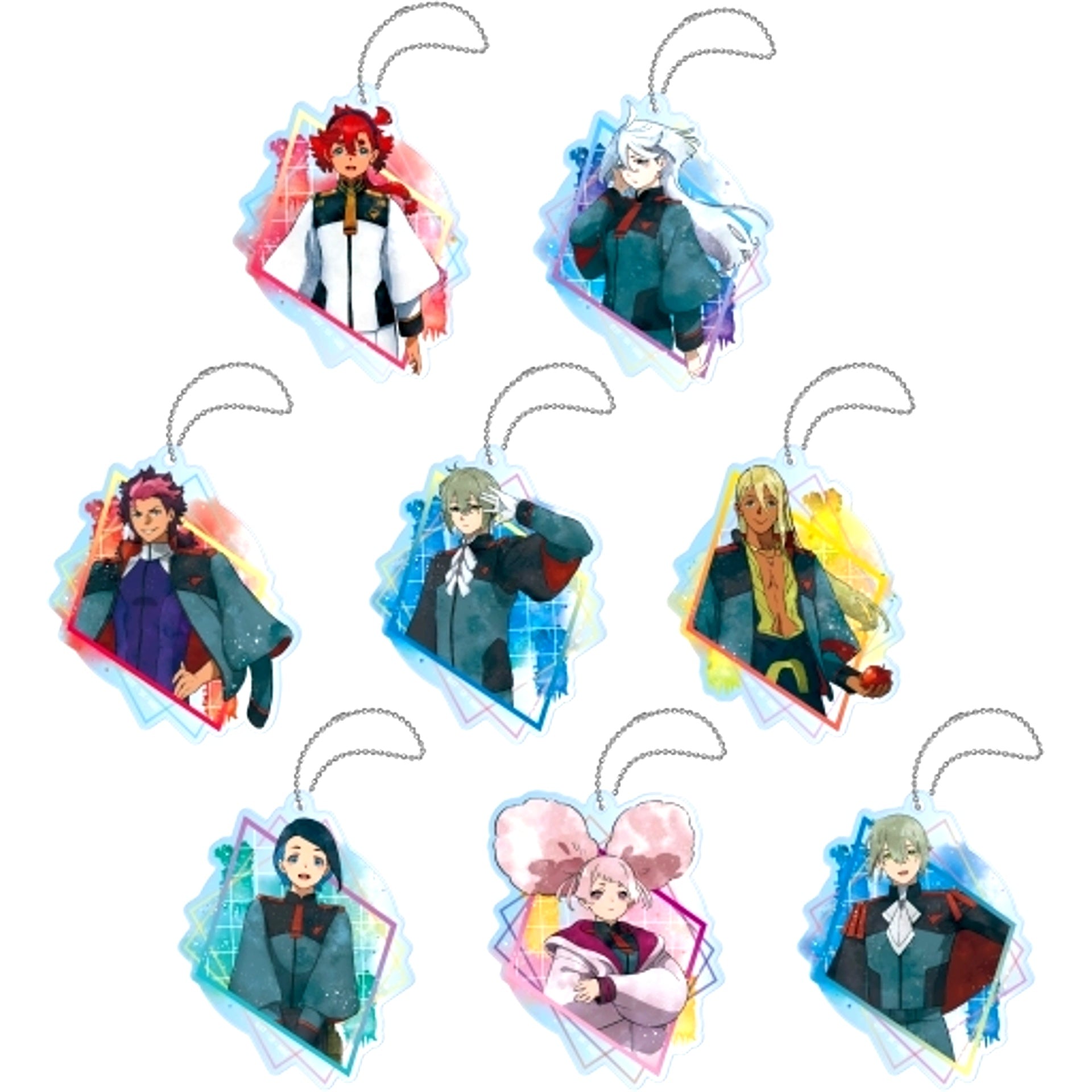 Set of 8 Mobile Suit Gundam The Witch from Mercury Wet Color Series Acrylic Keychain [USED]