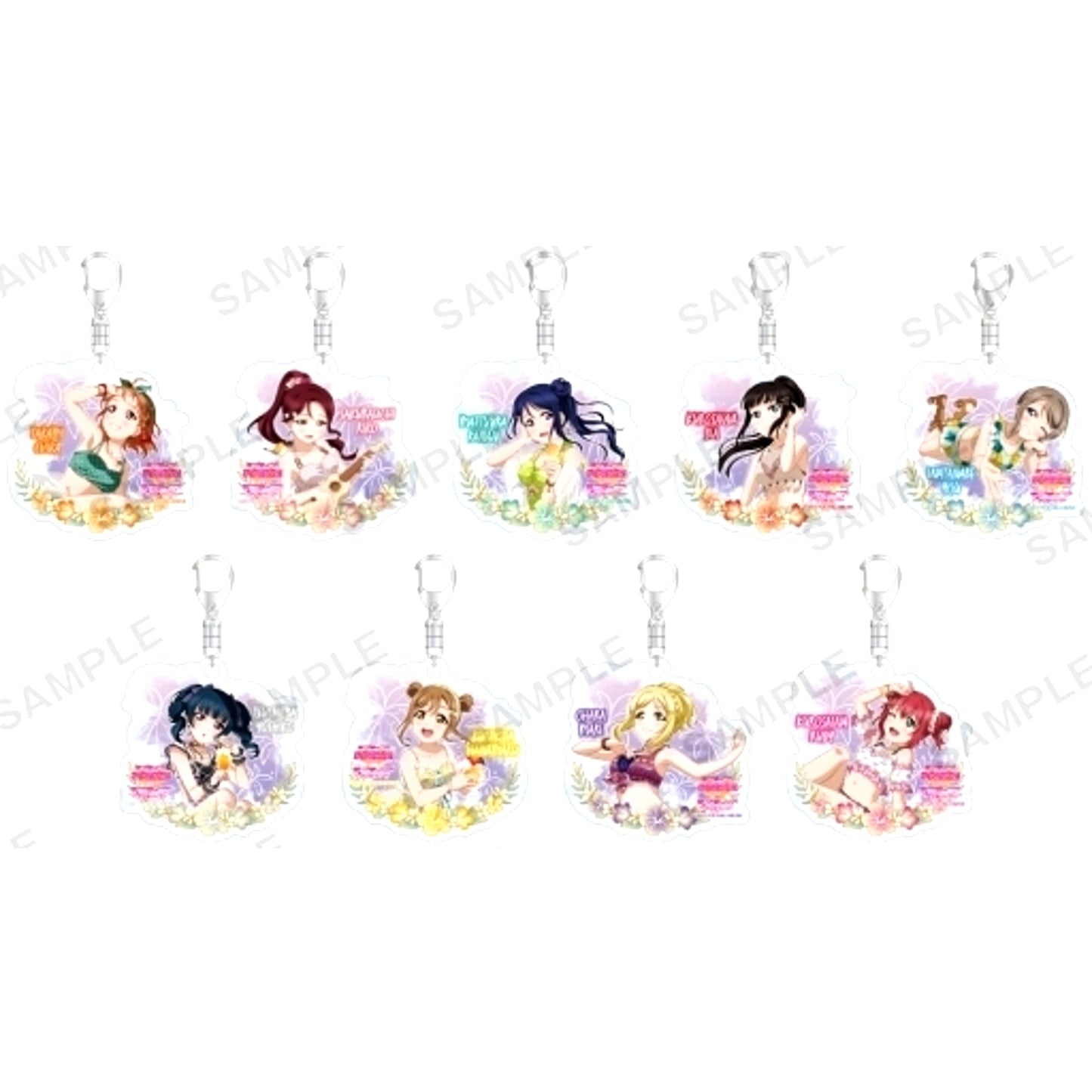 Set of 9 Aqours Secret Beach Love Live! School Idol Festival Trading Kirarin Acrylic Keychain [USED]