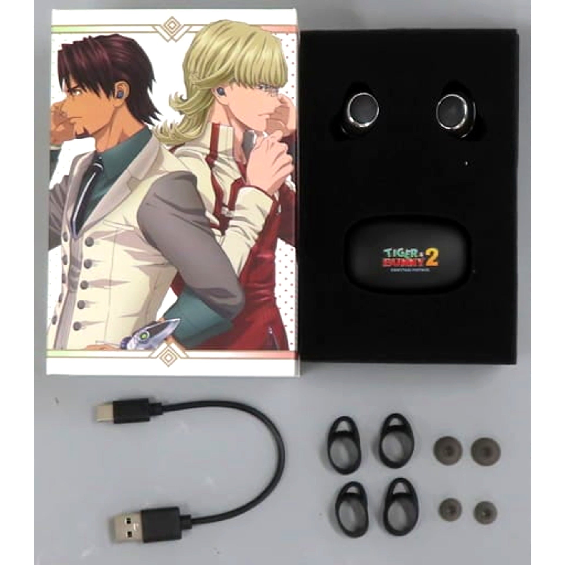 Kotetsu Kaburagi and Barnaby Brooks Jr. TIGER and BUNNY 2 x ONKYO Wireless Earphones ANIMA AOW01 [USED]
