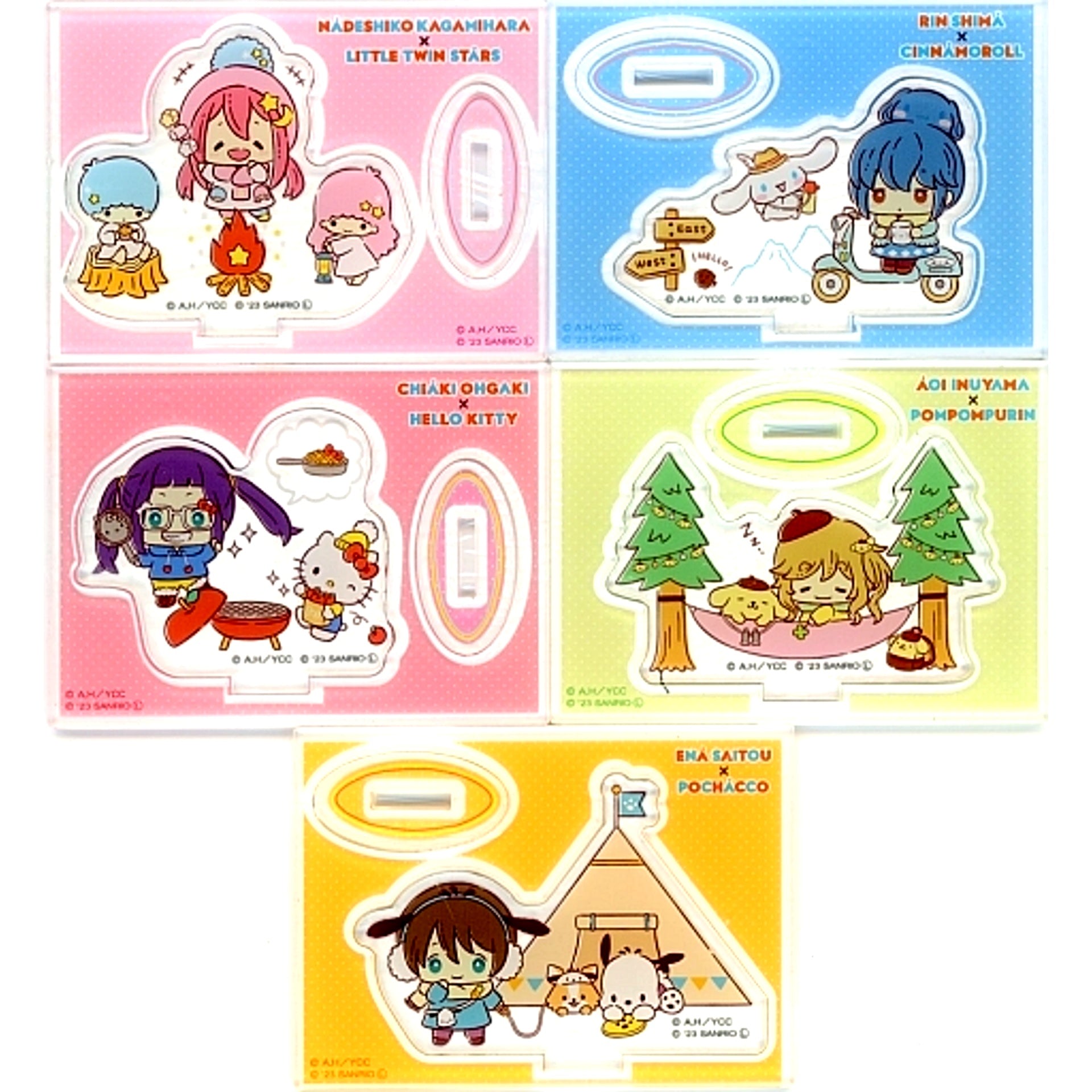 Set of 5 Yuru Camp x Sanrio Characters Acrylic Stand [USED]