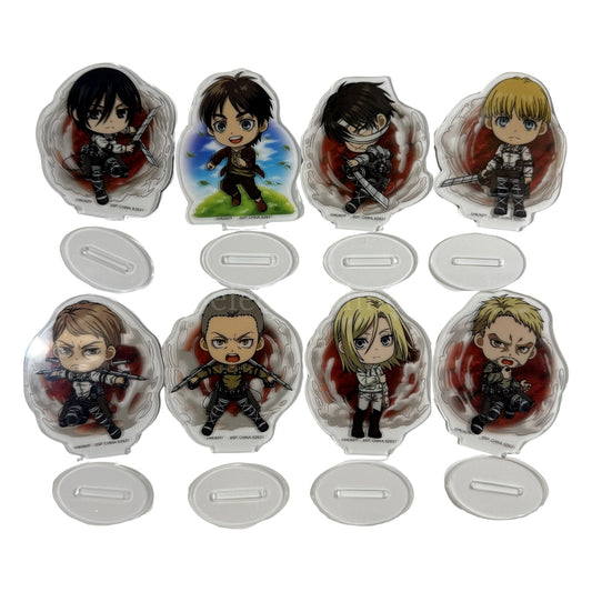 Set of 8 Acrylic Stand Kyun Chara Illustrations Ichiban Kuji Attack on Titan Seeking Freedom Prize H [USED]