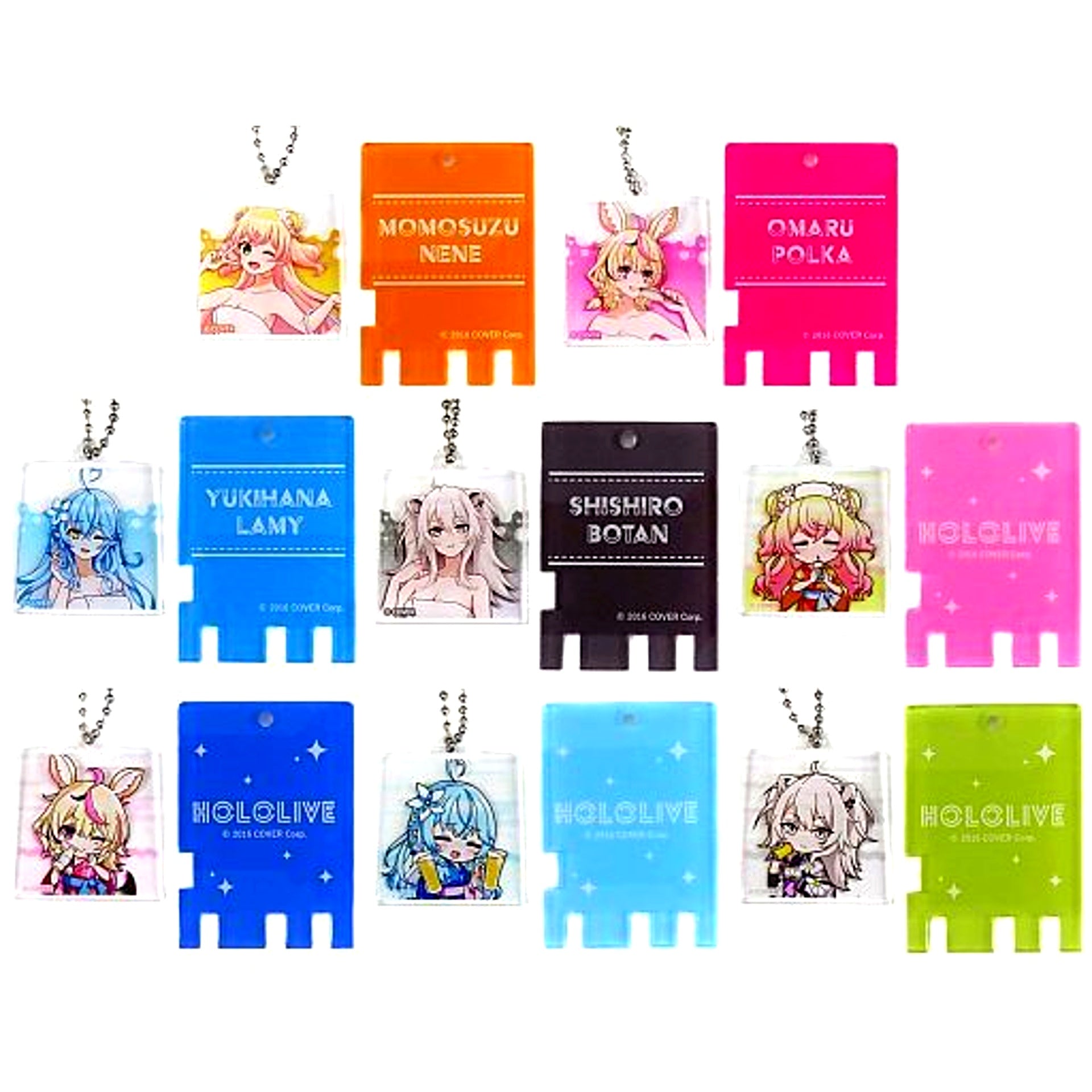 Set of 8 VTuber Hololive x Gokurakuyu RAKU SPA Collab 3rd Furo Life Trading Bathhouse Lock Style Keychain [USED]