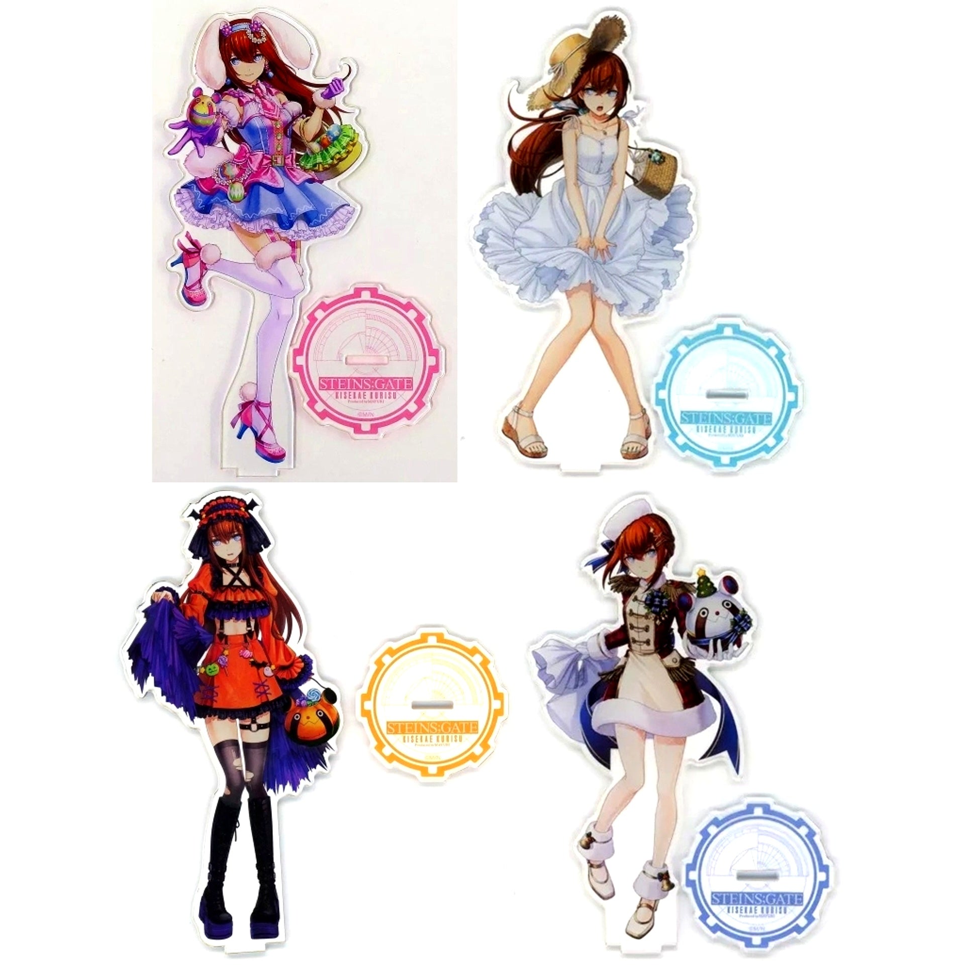 Set of 4 Kurisu Makise Steins;Gate Kisekae Kurisu Produced by Mayuri BIG Acrylic Stand MAGIC Kuji C Prize [USED]