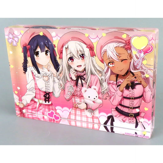 Miyu & Illya & Chloe Fate/kaleid liner Prisma Illya ANIME 10th Anniversary POP UP SHOP in AMNIBUS STORE Illustration PINK kawaii style Ver. Acrylic Block [USED]