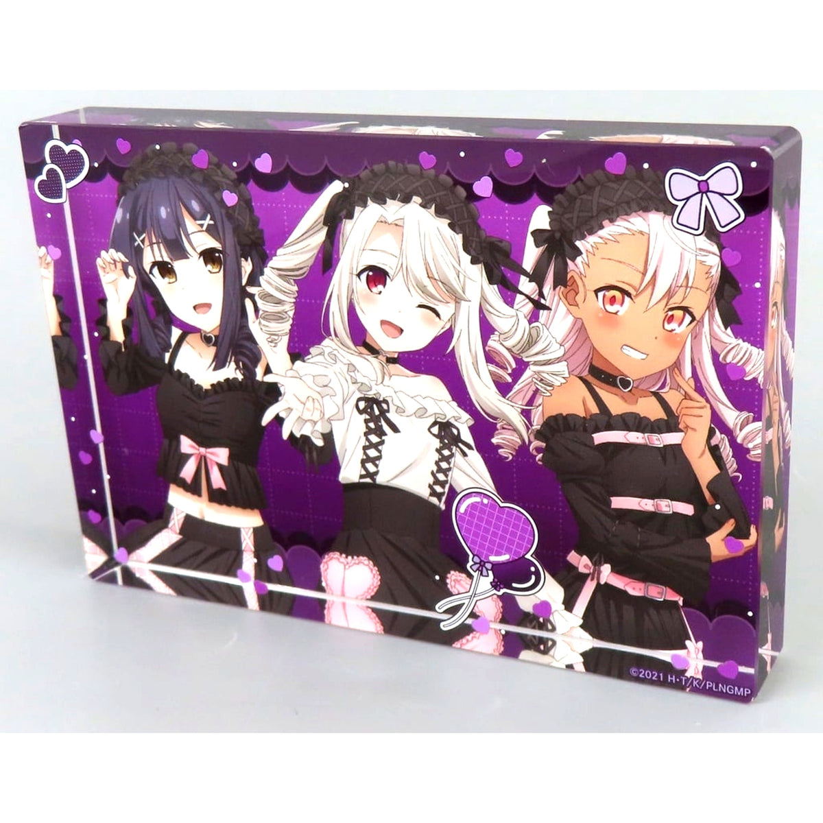 Miyu & Illya & Chloe Fate/kaleid liner Prisma Illya ANIME 10th Anniversary POP UP SHOP in AMNIBUS STORE Illustration BLACK kawaii style Ver. Acrylic Block [USED]
