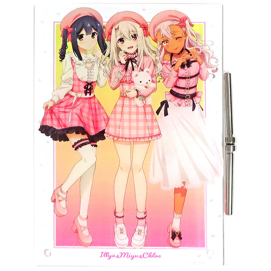 Miyu & Illya & Chloe Fate/kaleid liner Prisma Illya ANIME 10th Anniversary POP UP SHOP in AMNIBUS STORE Illustration PINK kawaii style Ver. A5 Acrylic Panel [USED]