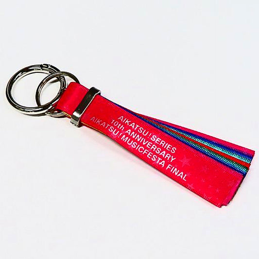 Logo Memorial Ribbon Keychain Aikatsu! Series 10th Anniv Aikatsu! Music Festa Final [USED]