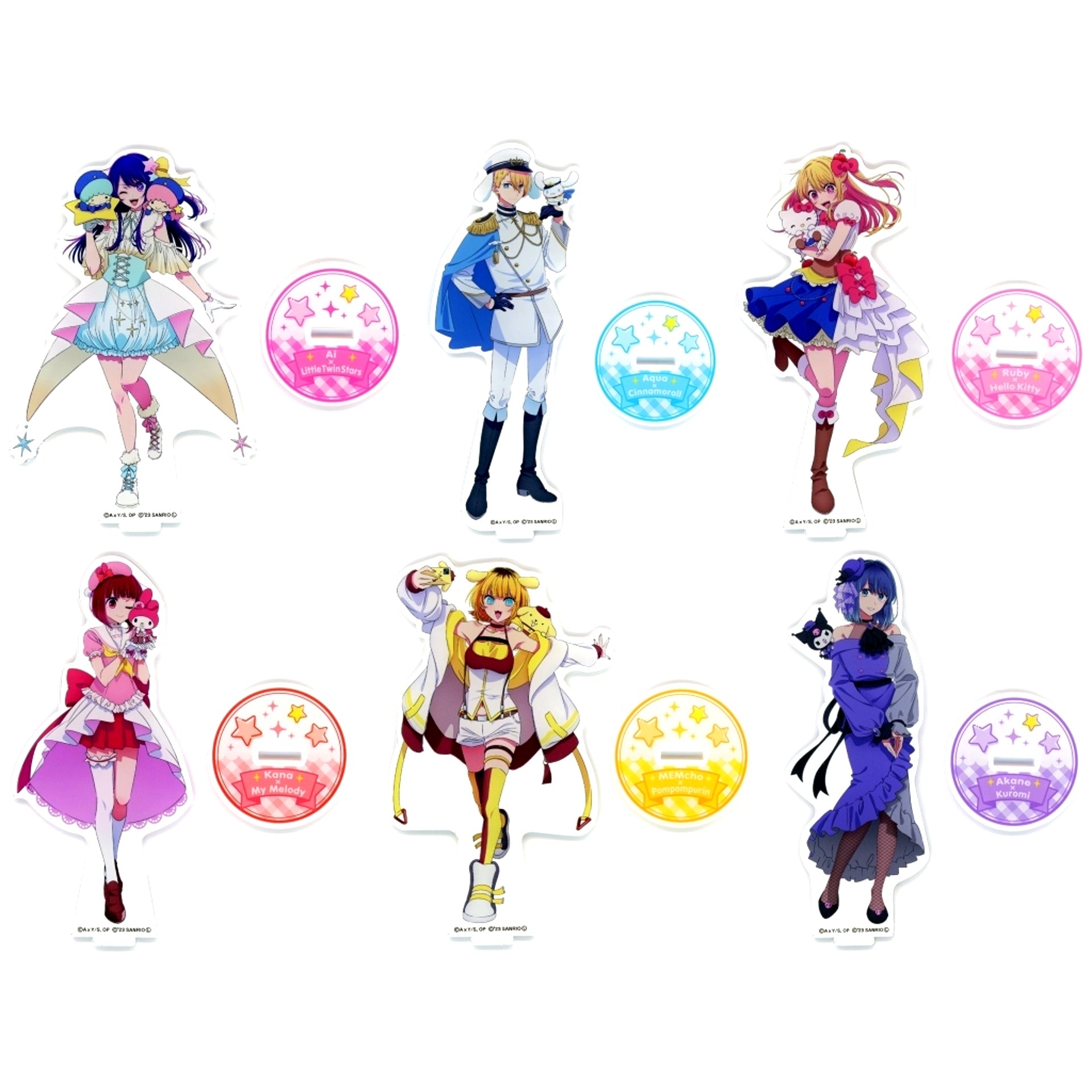 Set of 6 Prize B Oshi no Ko x Sanrio Characters Online Kuji Acrylic Stand Figure Kujibikido [USED]