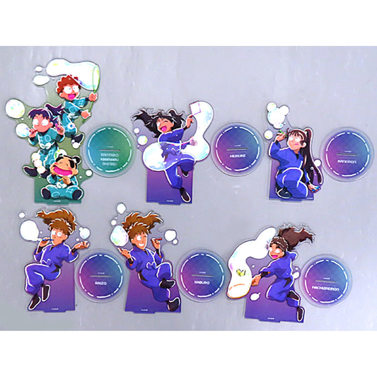 Set of 6 Dream Prize Nintama Rantaro BIG Acrylic Stand Dream Button Making Soap Bubbles! Stage [USED]