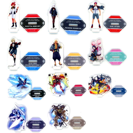 Set of 11 Mobile Suit Gundam: The Witch from Mercury Narabete Acrylic Stand Bandai Namco Amusement Limited [USED]