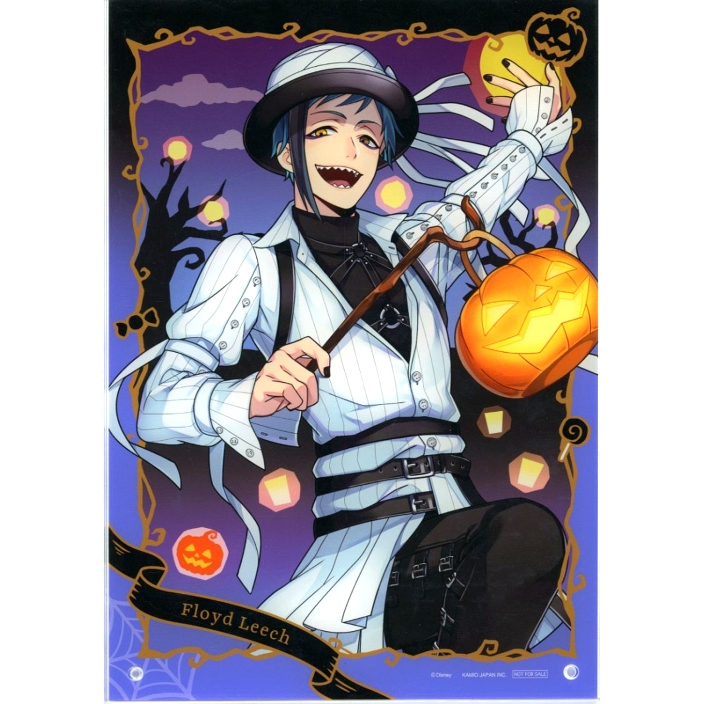 Floyd Leech Disney Twisted-Wonderland Animate Girls Festival 2023 Hologram Gold Foil BIG Clear Bookmark Lottery Prize Bonus A4 Acrylic Panel [USED]