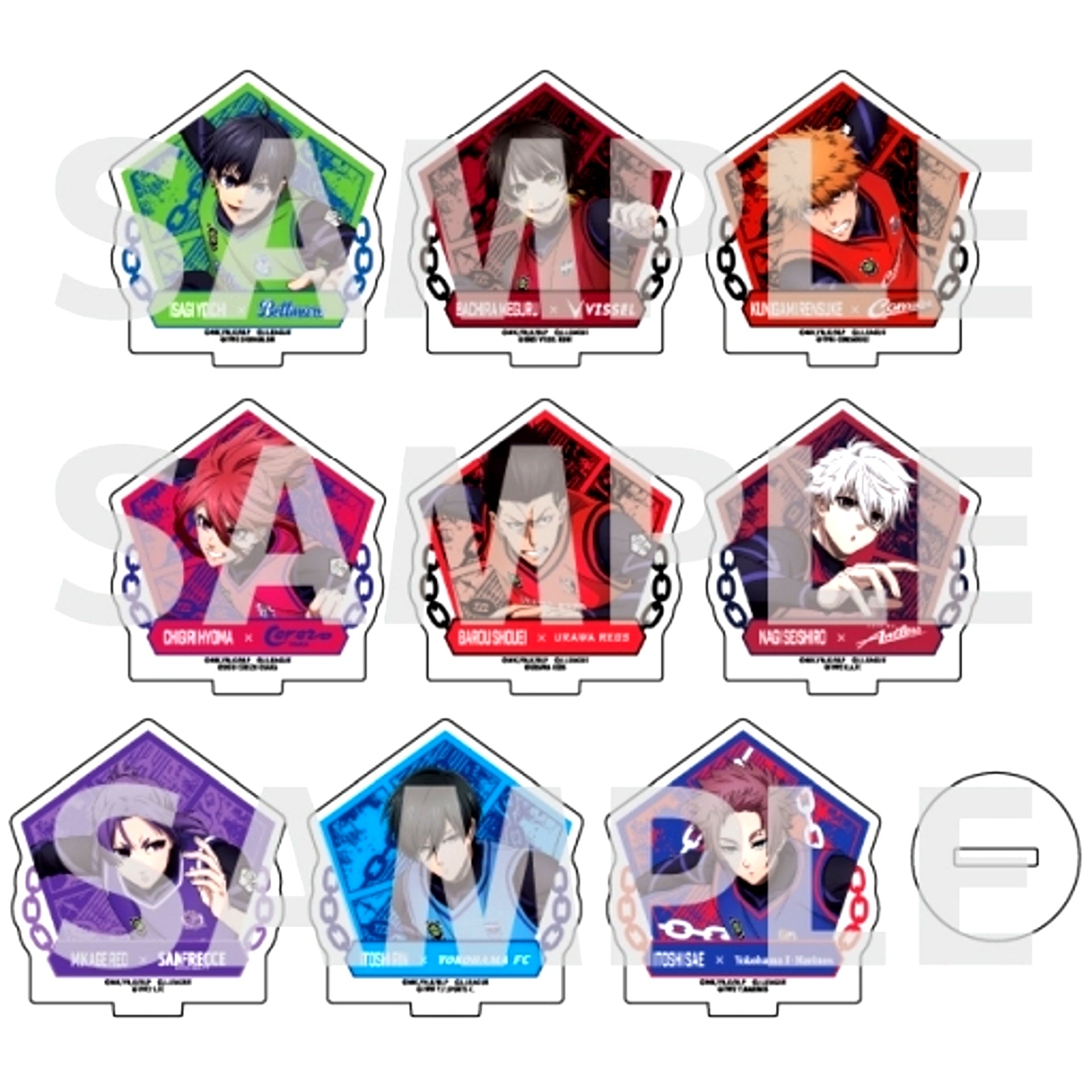 Set of 9 01. Bibs Design Ver. Box 1 Illustration Petit Acrylic Stand Blue Lock x J.League [USED]