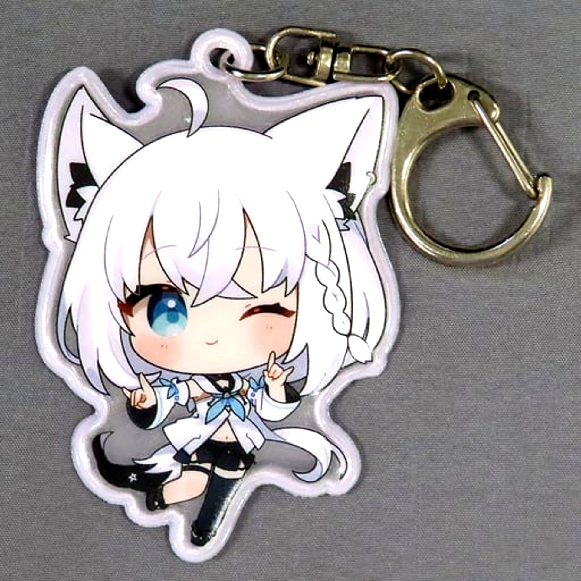 Shirakami Fubuki Hololive Reflect Keychain Mini Char ver. Shirakami Fubuki x TOWER RECORDS CAFE Fubuki Cafe [USED]