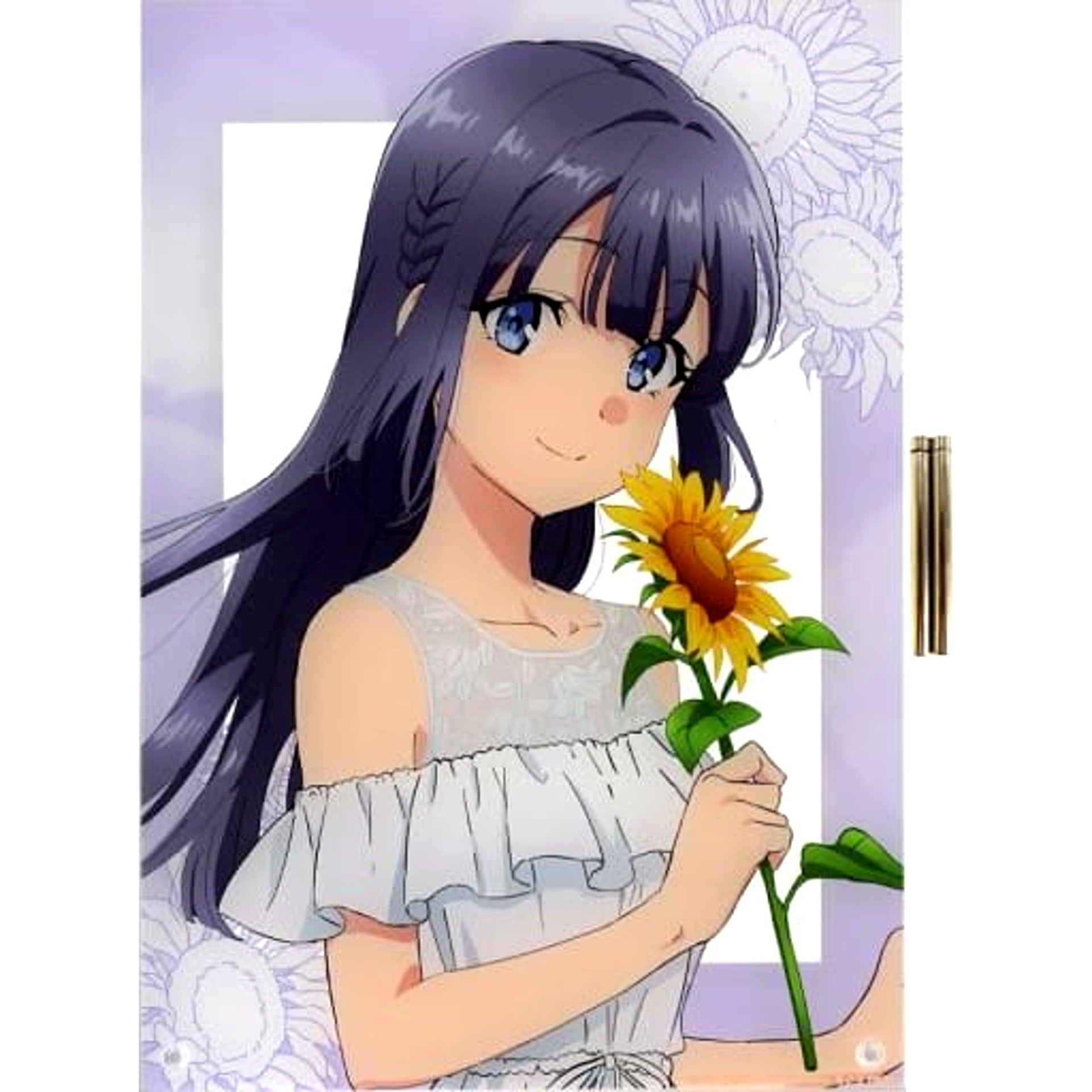 Shoko Makinohara Rascal Does Not Dream of Bunny Girl Senpai Sunflowers and White Dress ver. A4 Acrylic Panel Newly Drawn Illustration Mai and Shoko Prize-Included One-Shot Button Collection Winning Prize [USED]