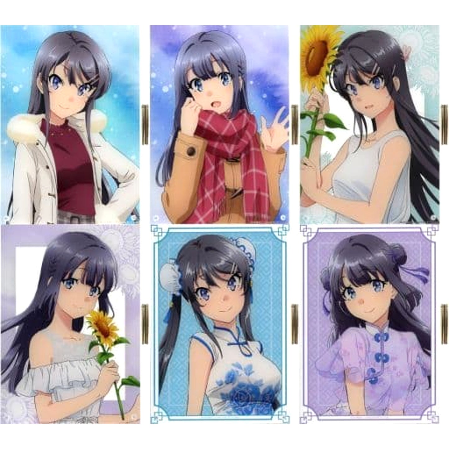 Rascal Does Not Dream of Bunny Girl Senpai Mai Sakurajima & Others All 6 Types Set One-Strike Can Badge Collection with Winners A4 Acrylic Panel Original Illustration Mai & Shoko Prize Item Buttons [USED]