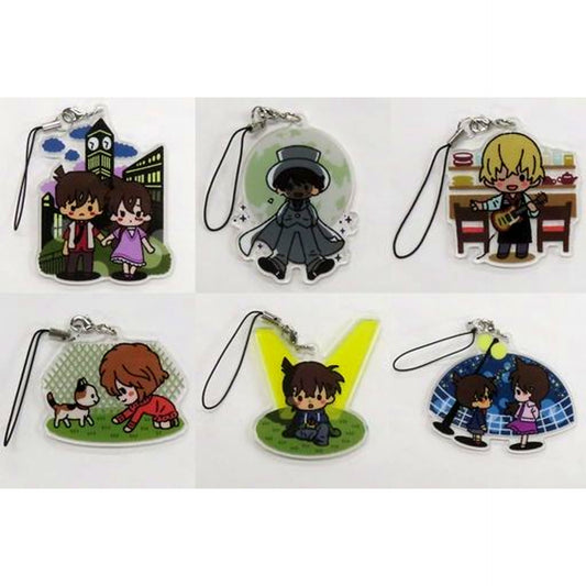 Set of 6 J Prize Detective Conan Sega Lucky Kuji Memorial Cut Acrylic Strap [USED]