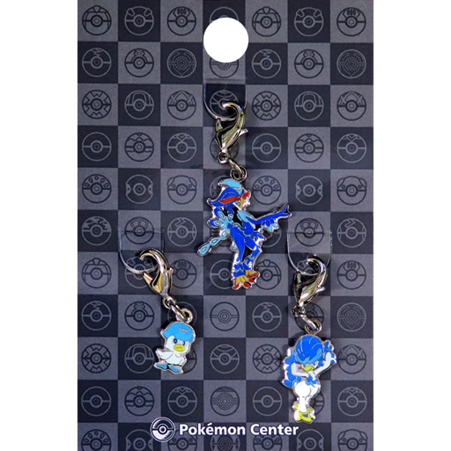 912. Quaxly & 913. Quaxwell & 914. Quaquaval National Pokedex Metal Charm Pokemon Center Limited [USED]