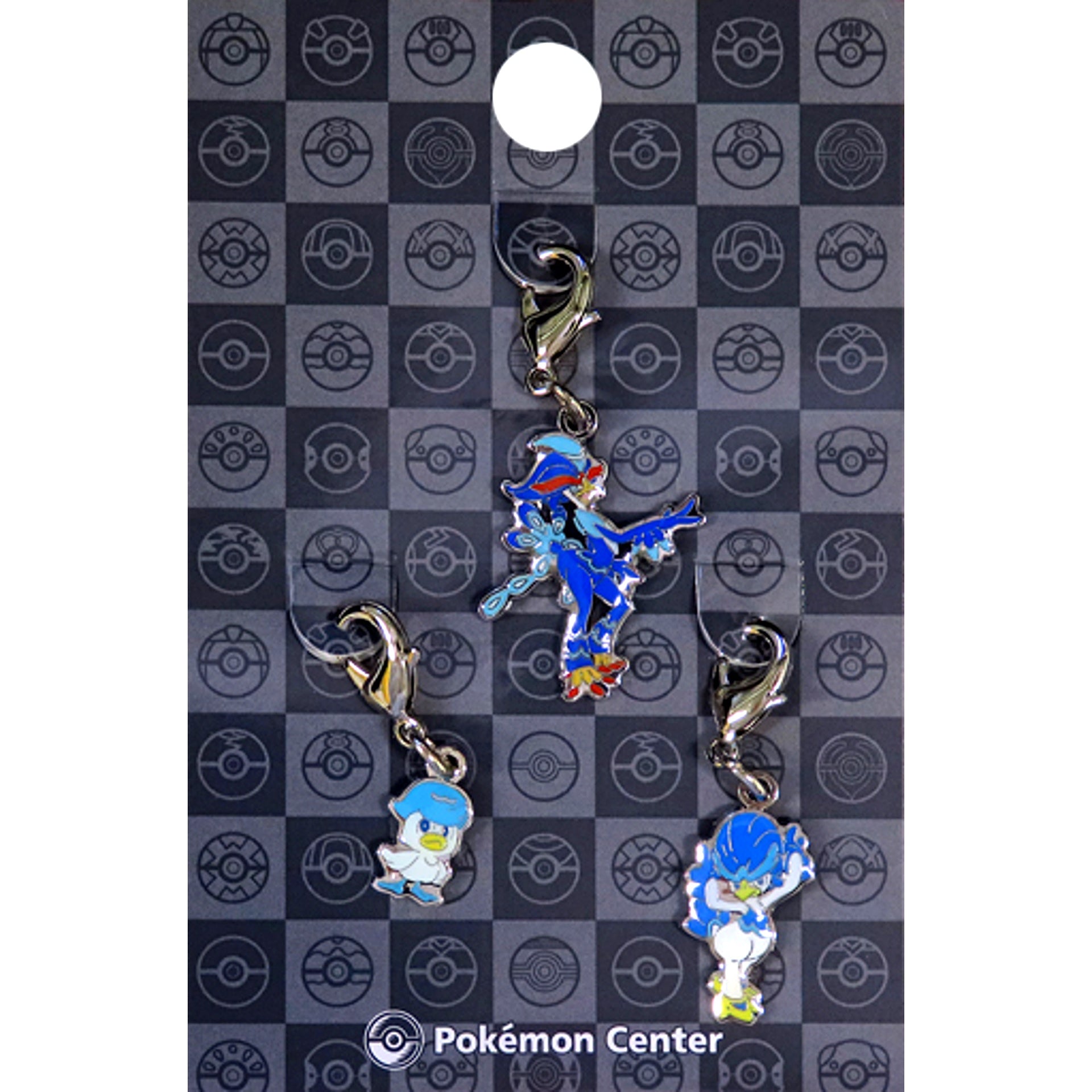 912. Quaxly & 913. Quaxwell & 914. Quaquaval National Pokedex Metal Charm Pokemon Center Limited [USED]