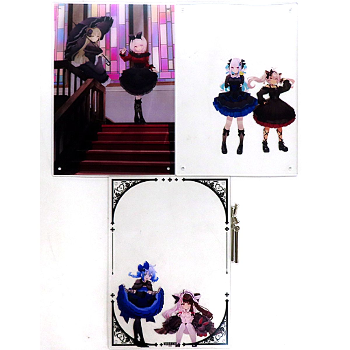 Set of 3 Group Virtual YouTuber Nijisanji Dmm Kuji Gothic Acrylic Panel A-1 Prize [USED]