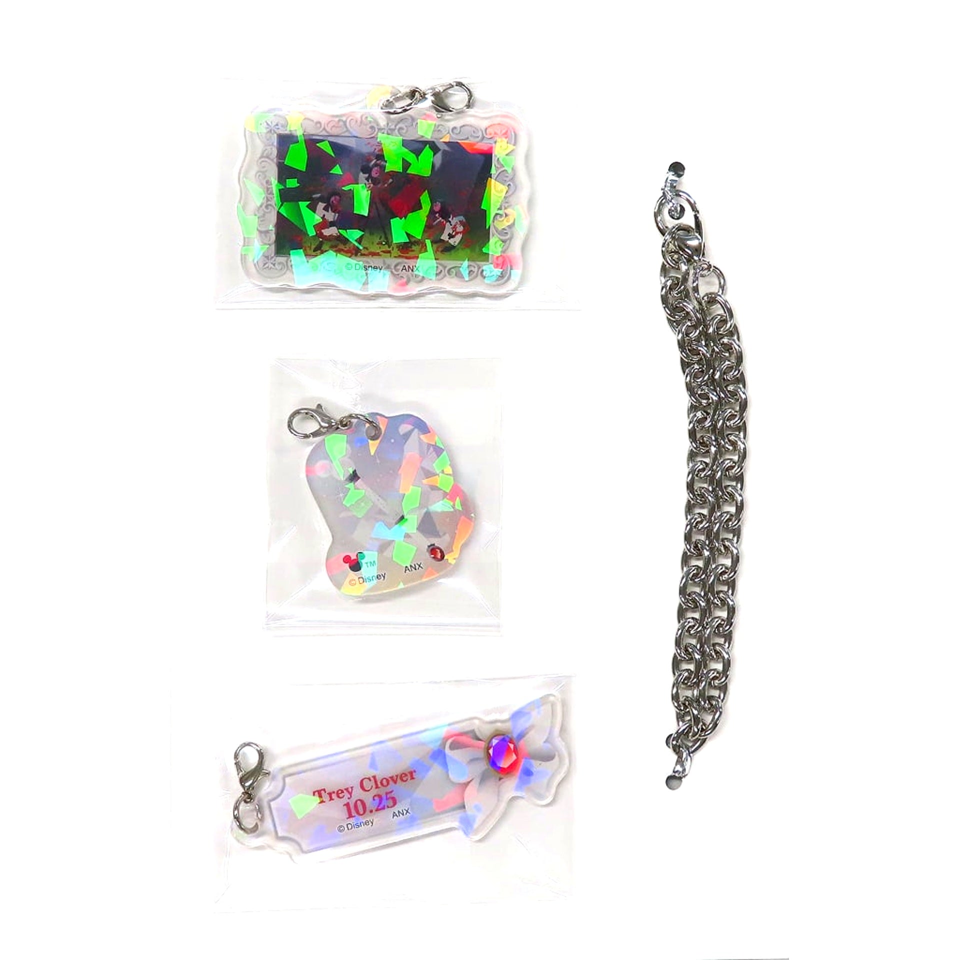 Trey Clover Disney Twisted-Wonderland Hologram Acrylic Charm with Chain Trey's Birthday Commemorative Goods [USED]