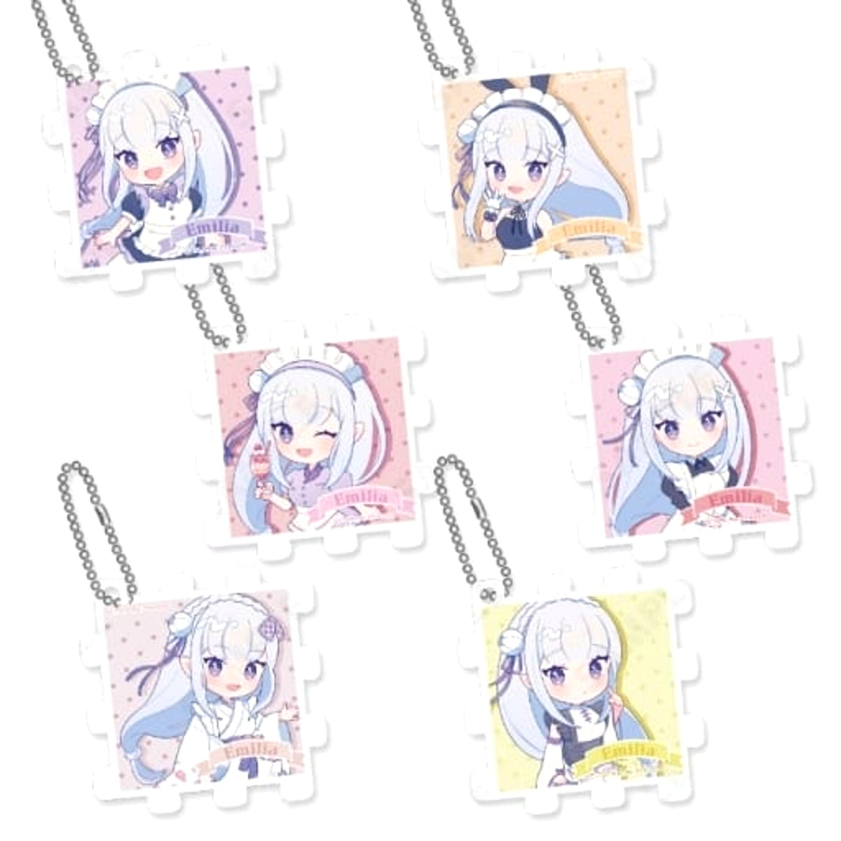 Re:ZERO -Starting Life in Another World- Emilia & Others All 6 Types Set Trading Acrylic Cube Keychain Full of Emilia Ver. Galore Series Keychains [USED]