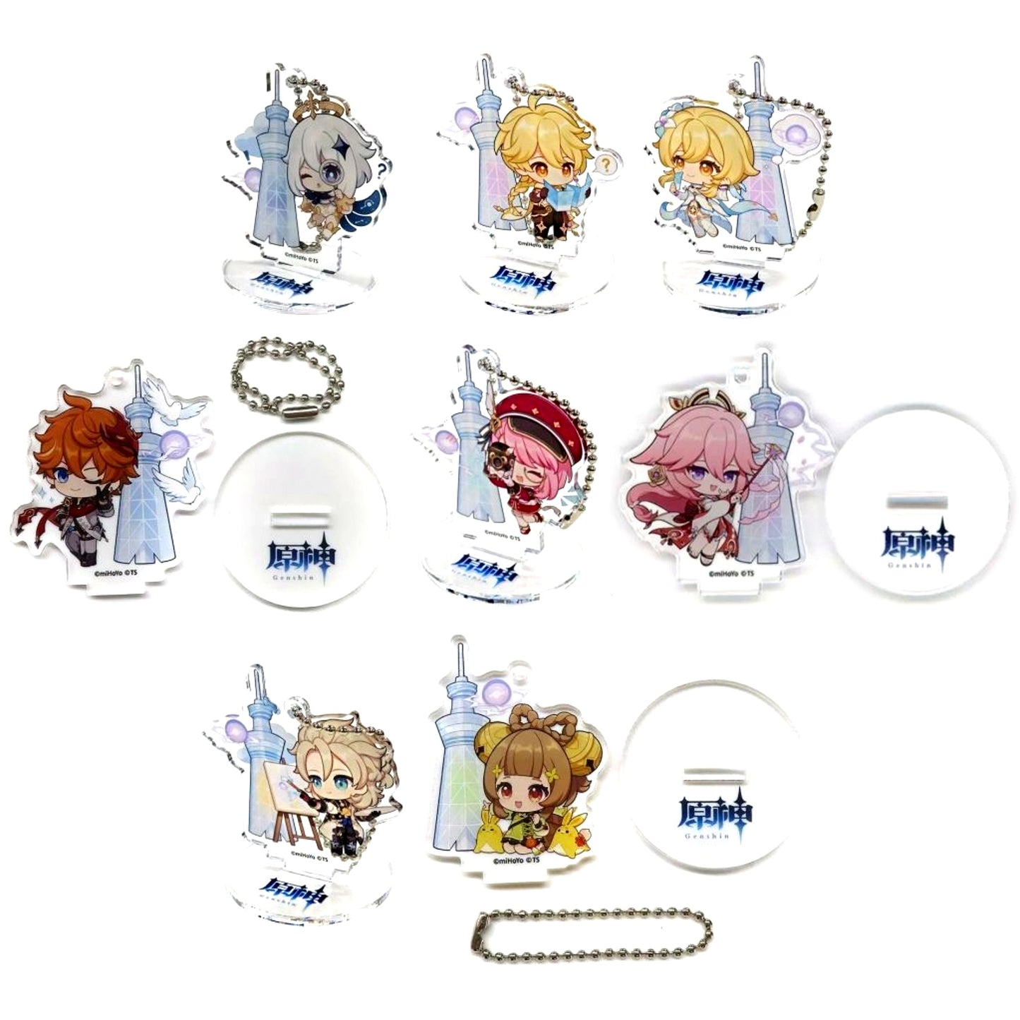 Set of 8 Genshin Impact x TOKYO SKYTREE Blue Sky Adventure Led by Electro Seelie Blind Acrylic Stand Keychain [USED]