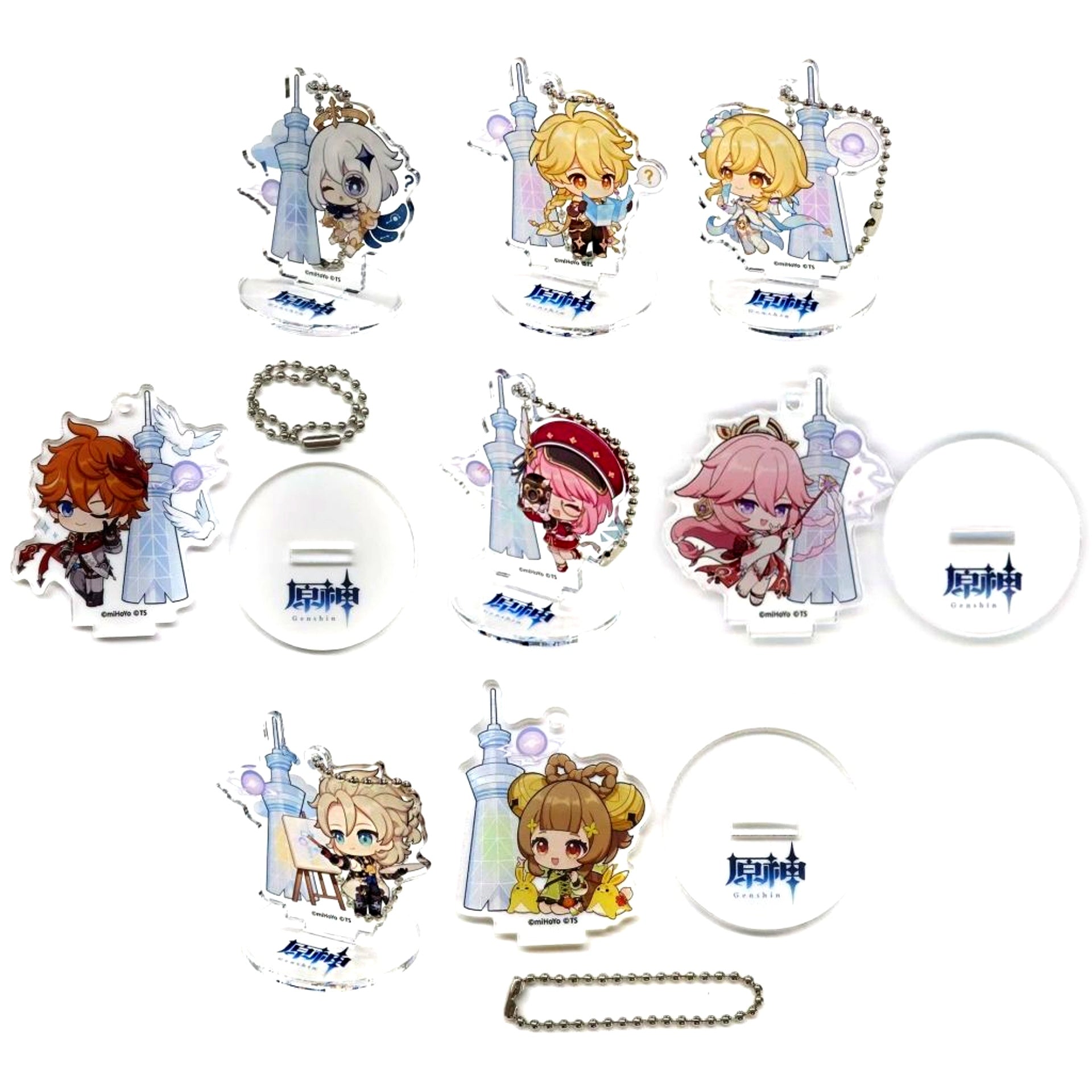 Set of 8 Genshin Impact x TOKYO SKYTREE Blue Sky Adventure Led by Electro Seelie Blind Acrylic Stand Keychain [USED]