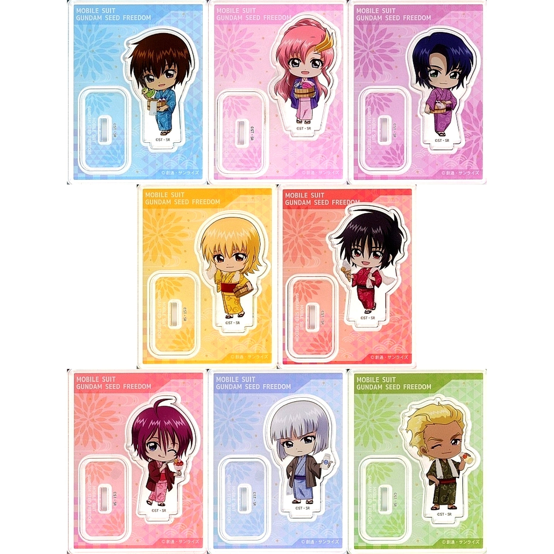 Set of 8 Mobile Suit Gundam SEED FREEDOM Trading Acrylic Stand Mini Chara Ver. Gokurakuyu RAKU SPA [USED]