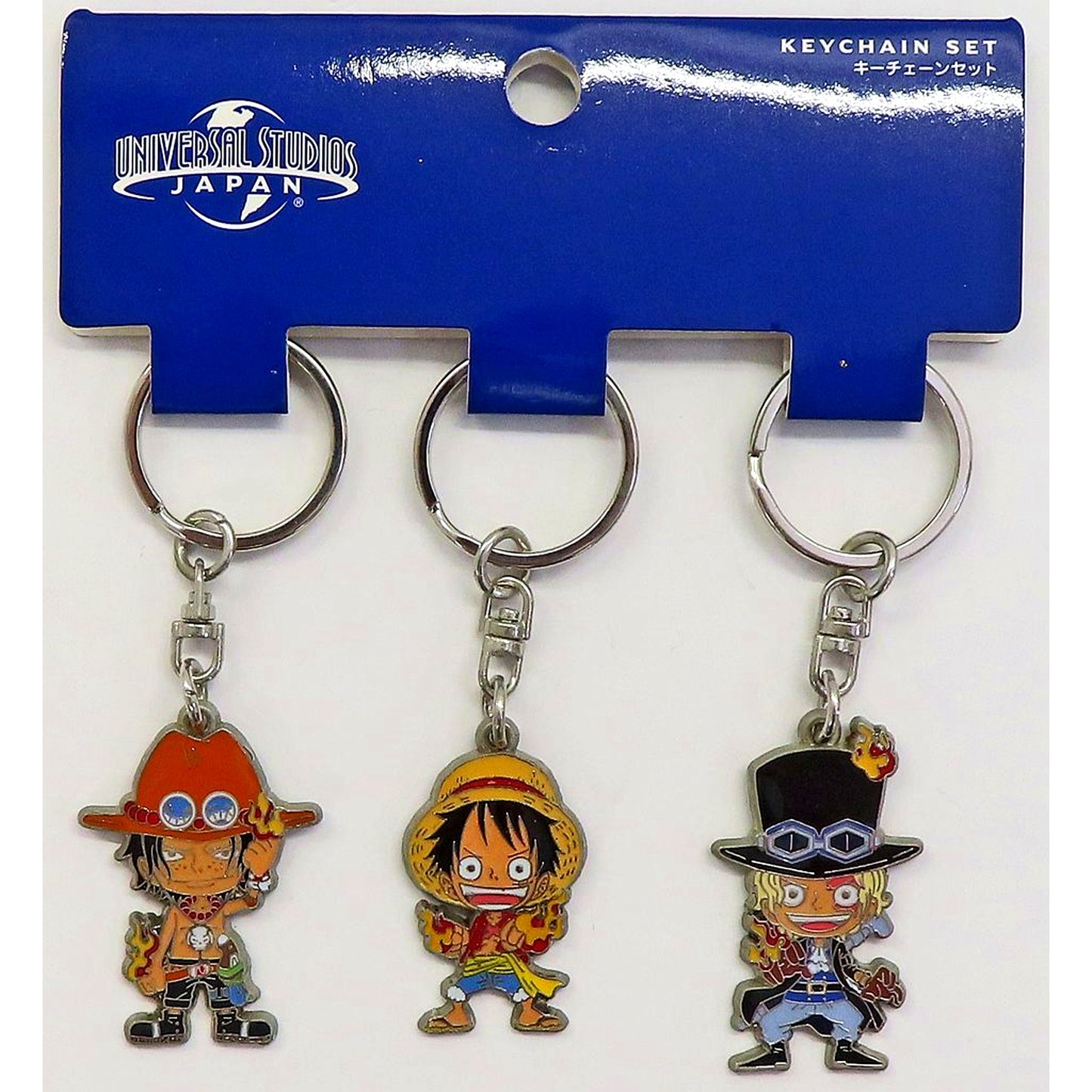 Portgas D. Ace & Monkey D. Luffy & Sabo One Piece Keychain Set Universal Studios Japan Limited [USED]