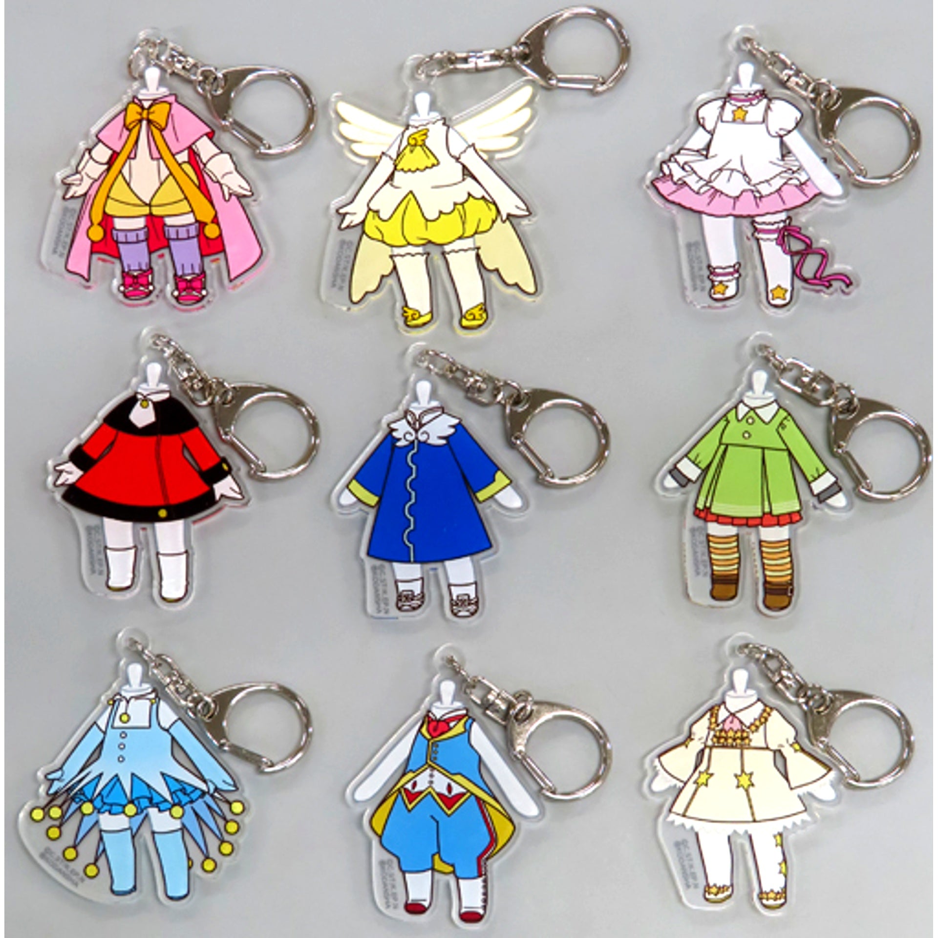 Set of 9 Cardcaptor Sakura Clear Card Arc Trading Costume Motif Acrylic Key Ring Vol. 2 [USED]