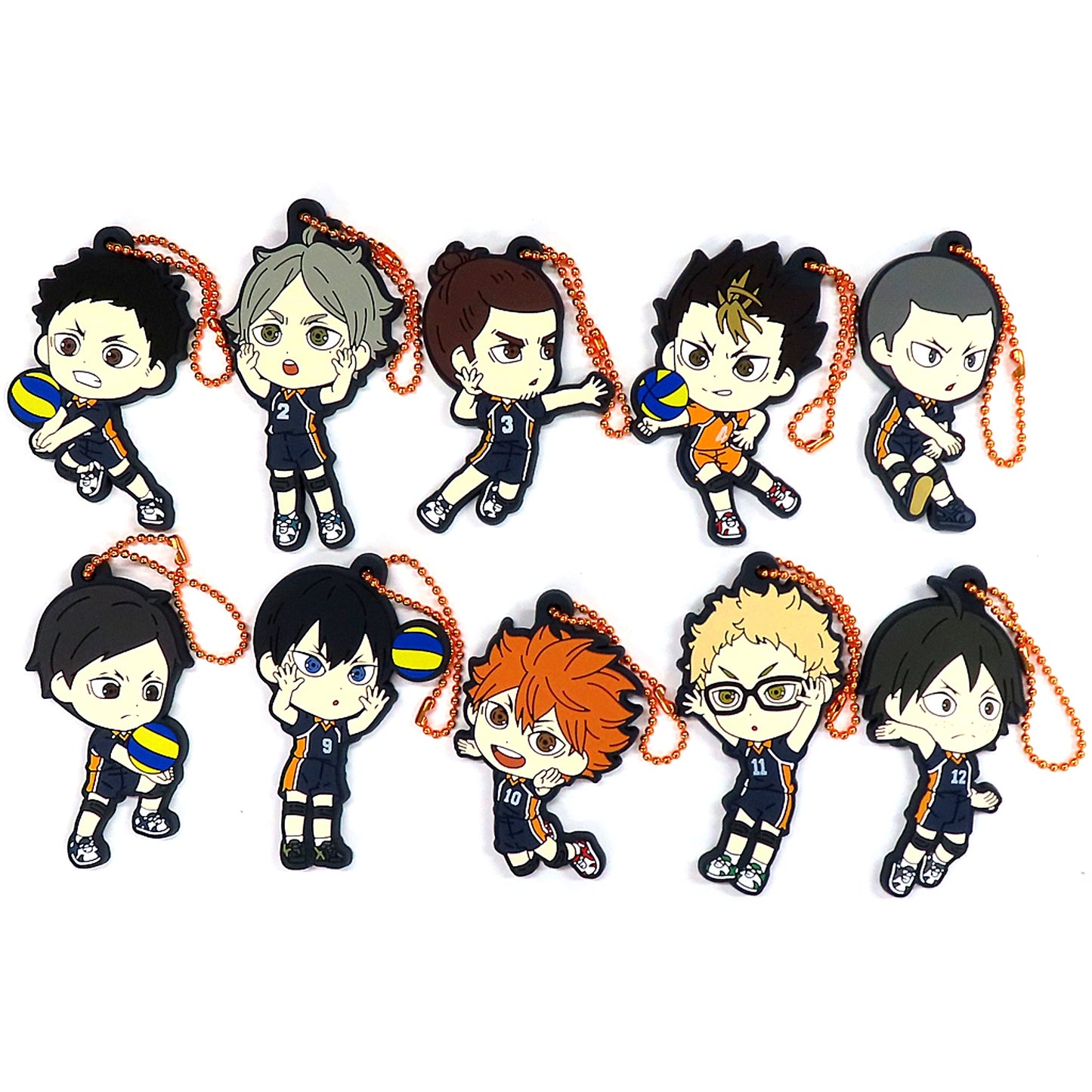 Set of 10 Kyun Chara Rubber Charm - Karasuno High School Ichiban Kuji Haikyu The Dumpster Battle Movie Prize G [USED]