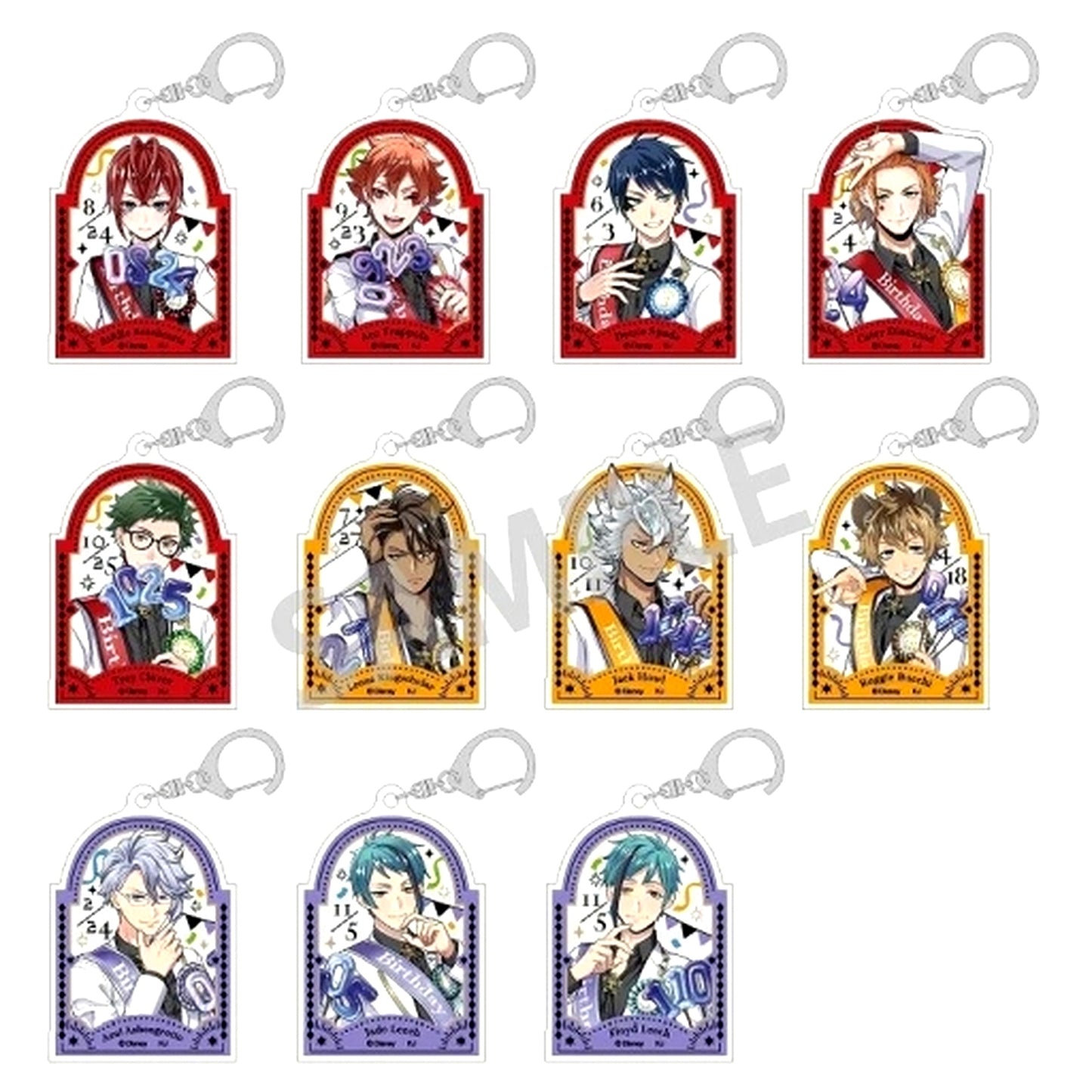 Set of 11 Disney Twisted-Wonderland Omekashi Birthday Ver. Trading Acrylic Keychain Vol.1 [USED]