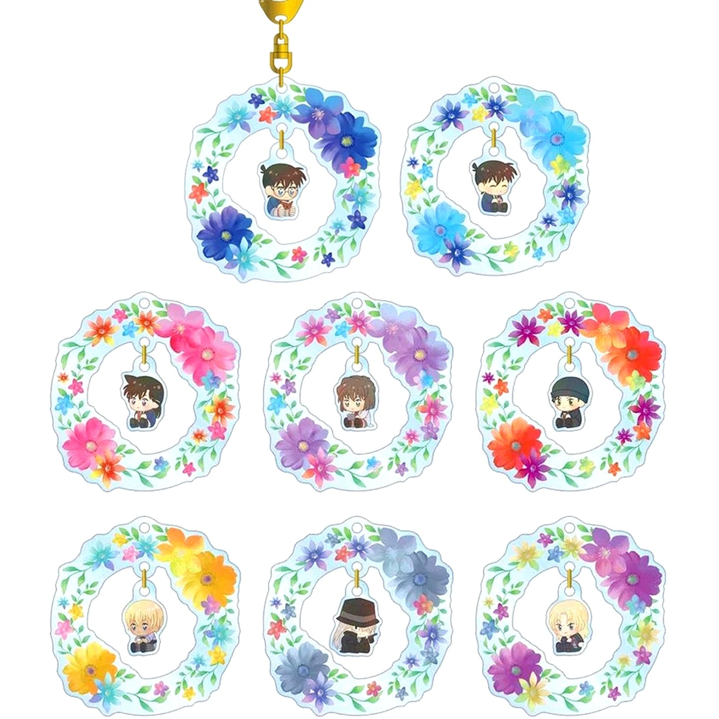 Set of 8 Detective Conan Trading Botania Yurayura Acrylic Keychain [USED]