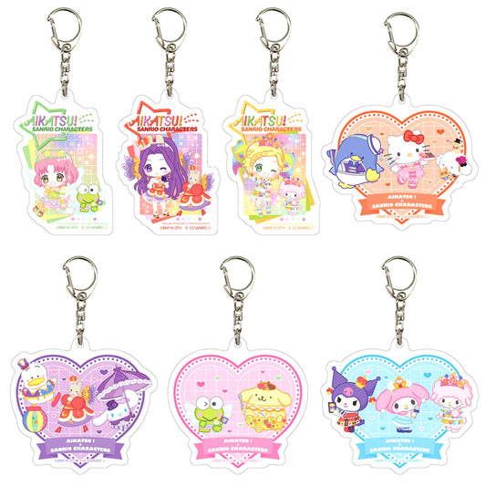 Set of 7 Aikatsu! x Sanrio Characters Collabo 2nd Pop Up Shop Acrylic Keychain Mini Character Illustration [USED]
