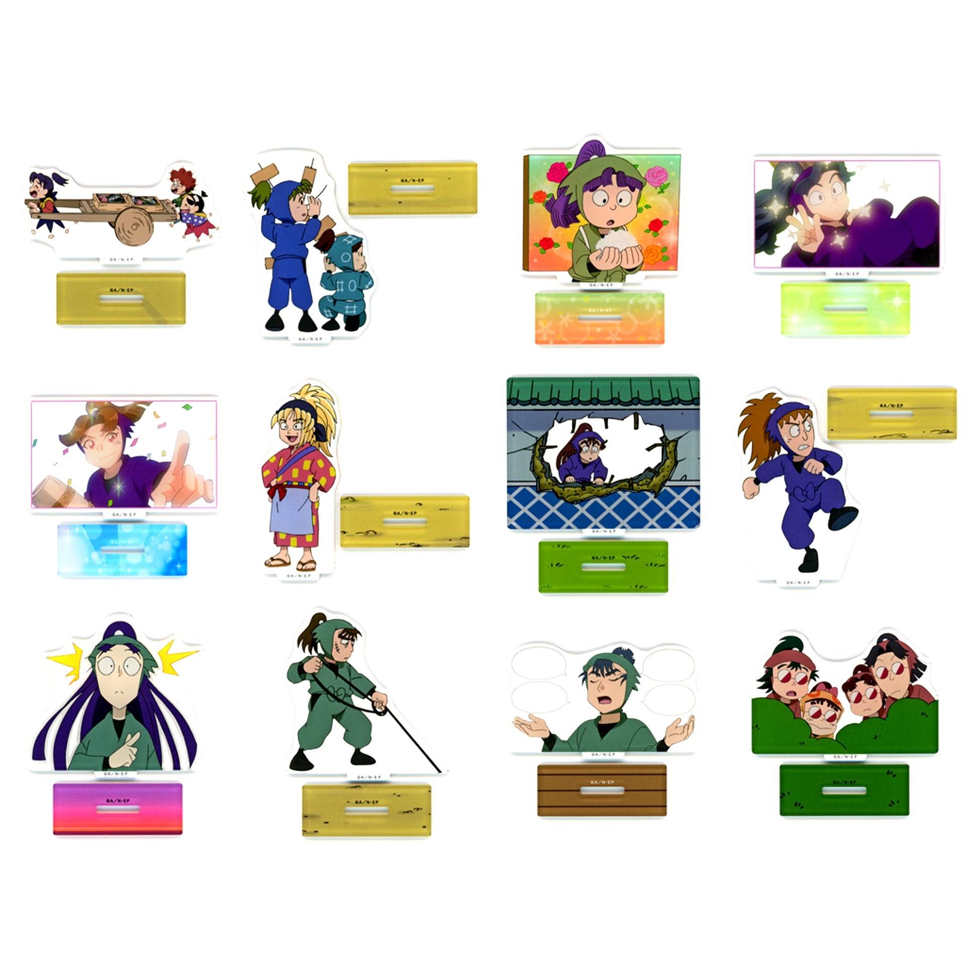 Set of 12 Nintama Rantaro Original Art Exhibition Anime Broadcast 30 Years Thank You 30 Series Anime Scene Acrylic Stand Collection A [USED]