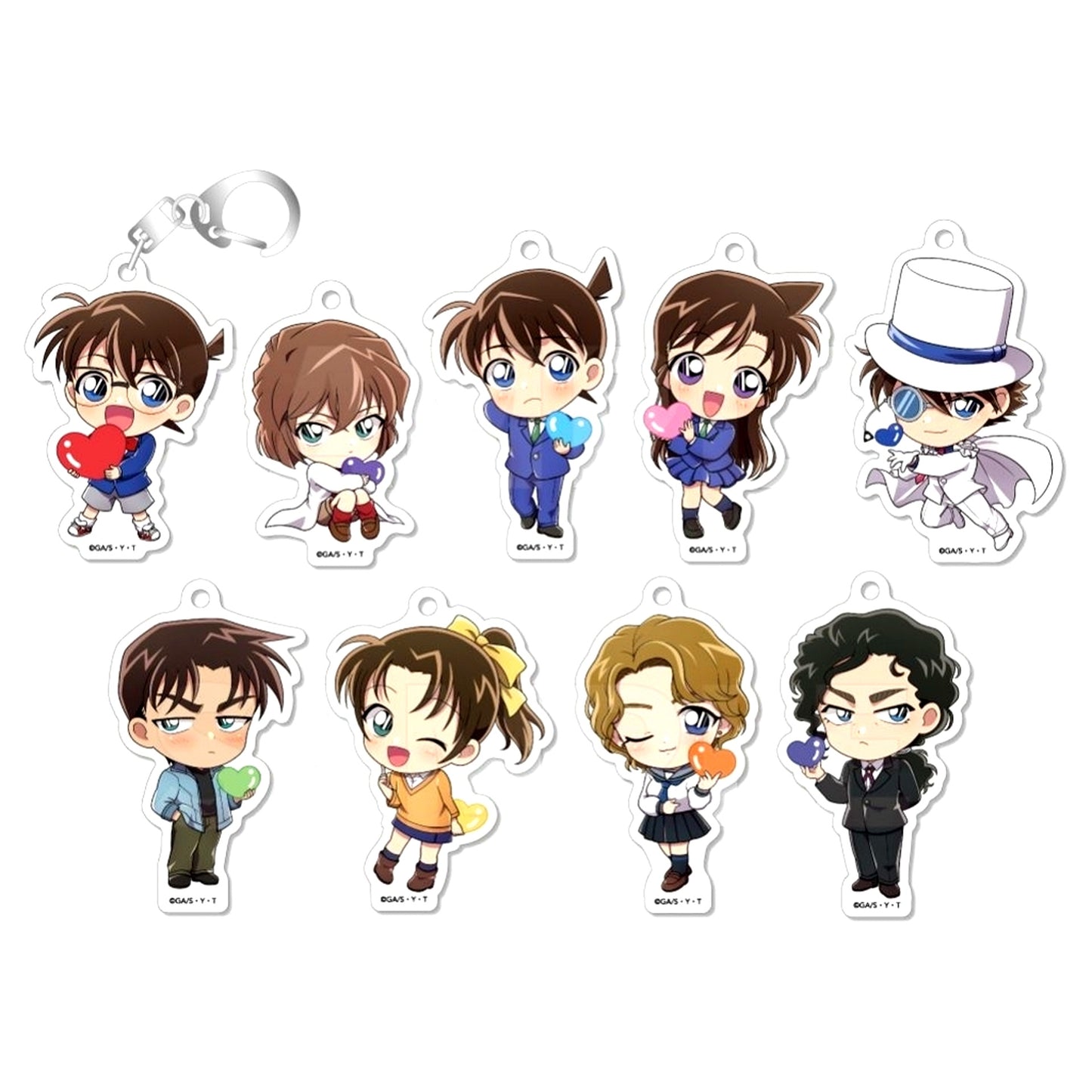 Set of 9 Detective Conan Acrylic Keychain Collection Colorful Heart [USED]