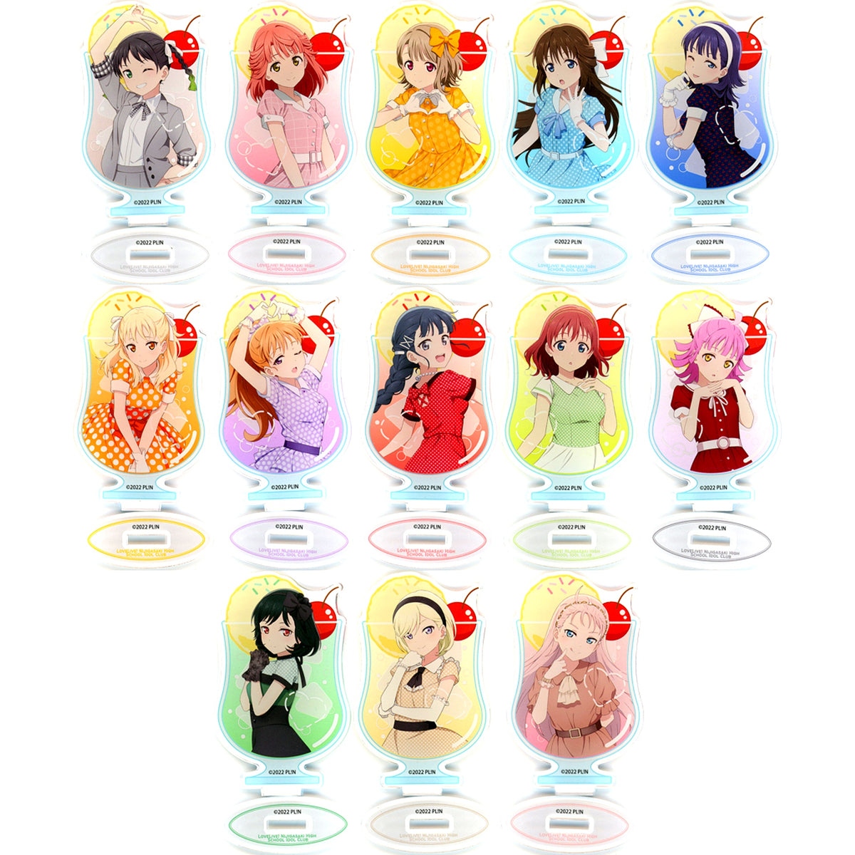 Set of 13 Love Live Nijigasaki High School Idol Club Trading Acrylic Stand DECKS Tokyo Beach x Anique Nijigaku Retro After School Candy Store Party [USED]