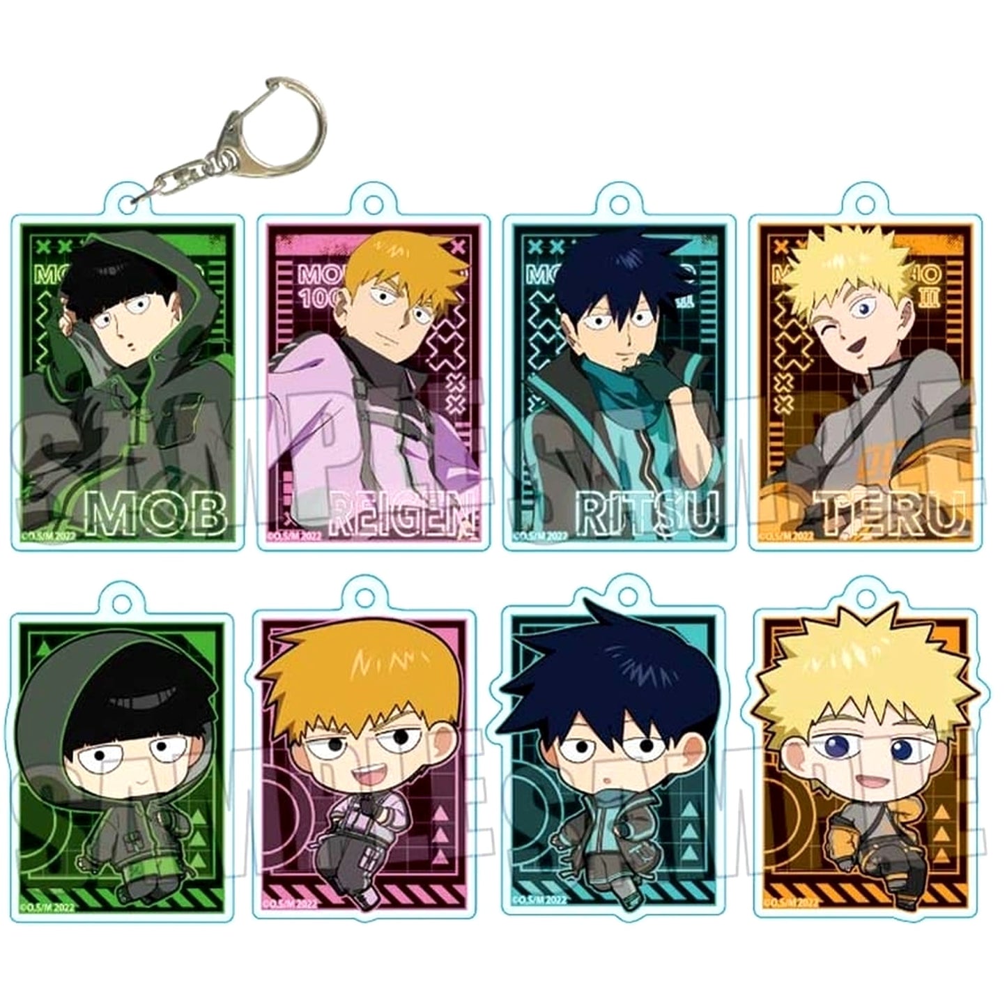 Mob Psycho 100 III Shigeo Kageyama & Others Trading Acrylic Keychains Cyberpunk Ver. All 8 Types Set Keychains [USED]