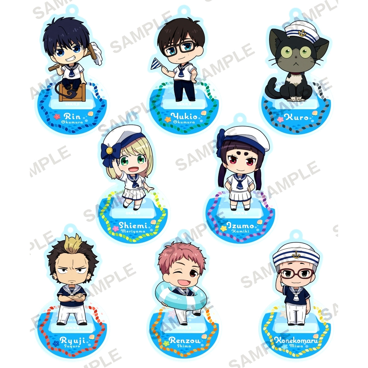 Set of 8 Blue Exorcist: Shimane Illuminati Saga Chibi Acrylic Stand Figure with Ball Chain [USED]