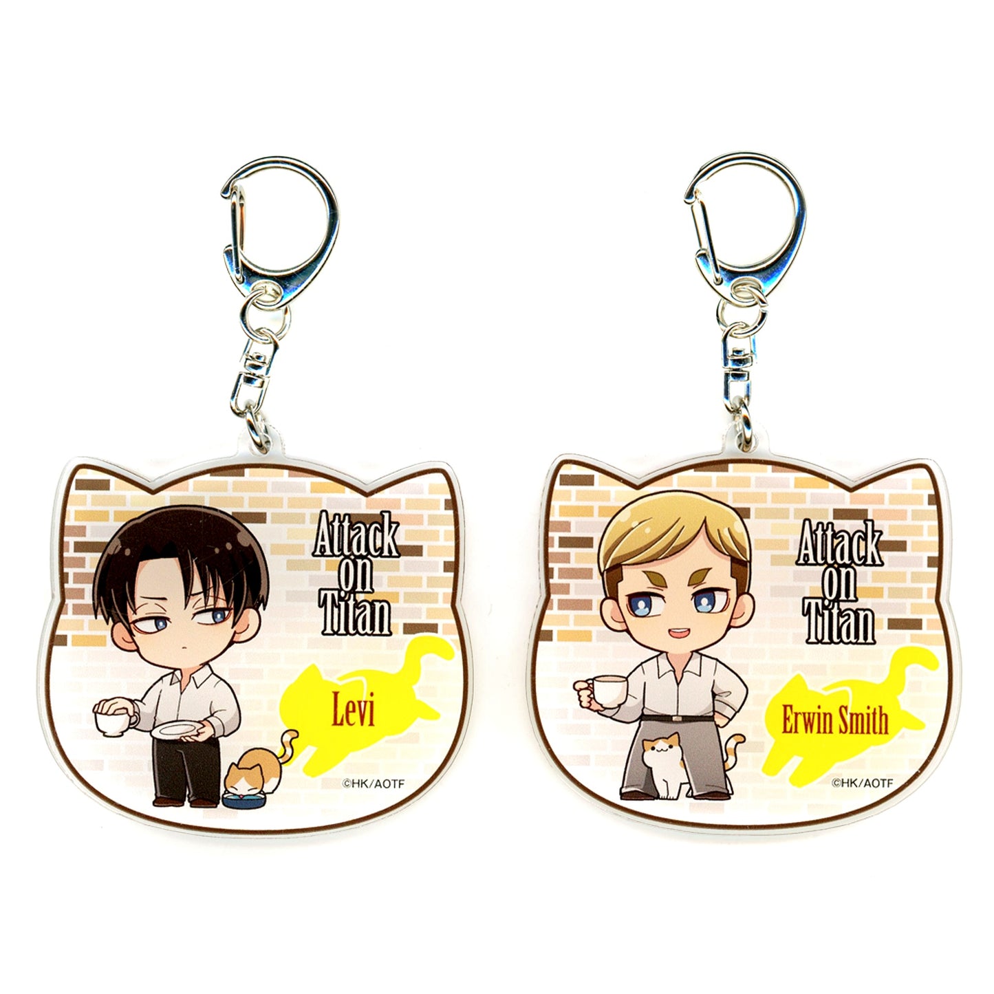Levi & Erwin Smith Attack on Titan Mini Chara Acrylic Keychain Cafe Cat Ver. Princess Cafe [USED]