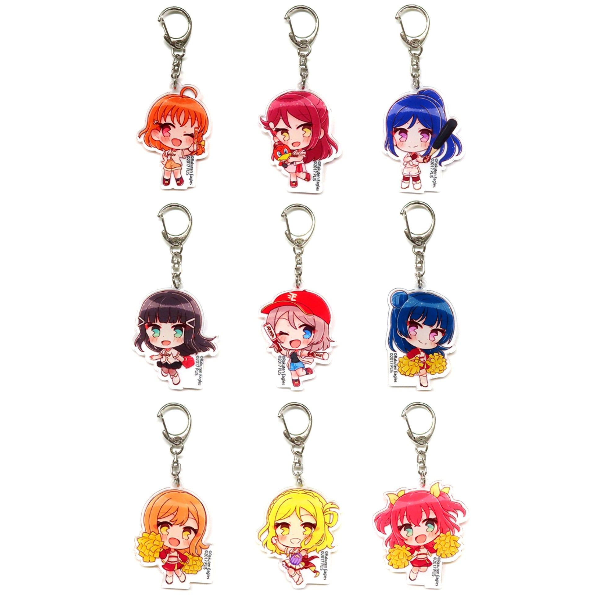 Set of 9 Aqours x Tohoku Rakuten Golden Eagles Love Live! Series x Pacific League 6 Teams 2024 Acrylic Keychain [USED]