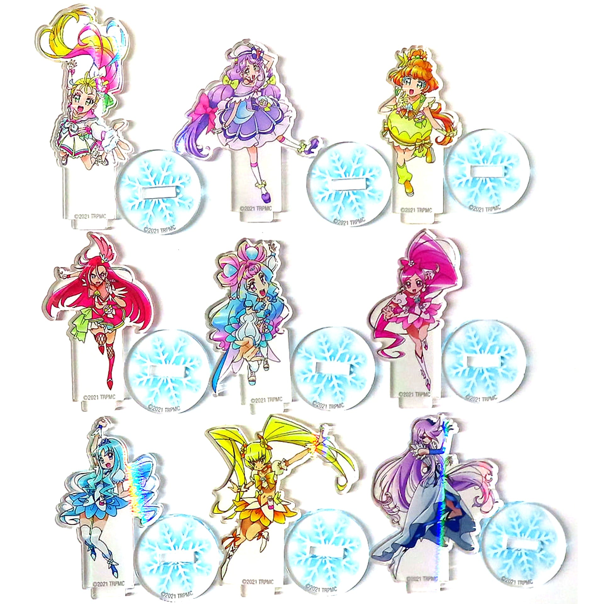 Set of 9 Tropical-Rouge! Precure Movie Snow Princess and Miracle Ring Trading Sparkle Mini Acrylic Stand Collection Theater Goods [USED]