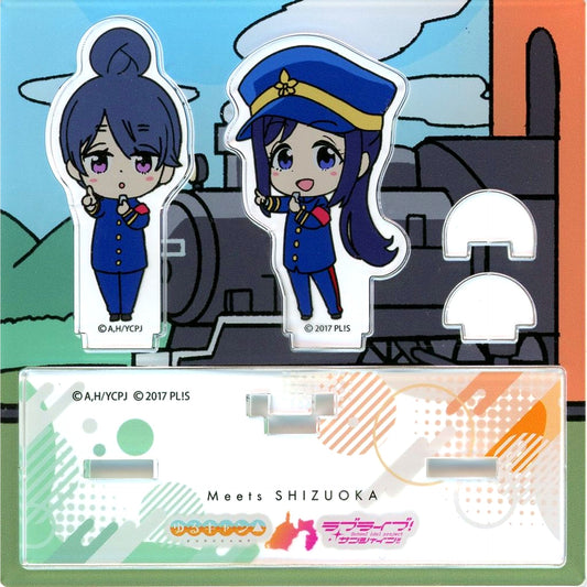 Kanan Matsuura & Rin Shima Oigawa Railway Ver. Stamp Acrylic Stand Meets SHIZUOKA Laid-Back Camp x Love Live! Sunshine!! POP-UP SHOP in Shizuoka Parco [USED]