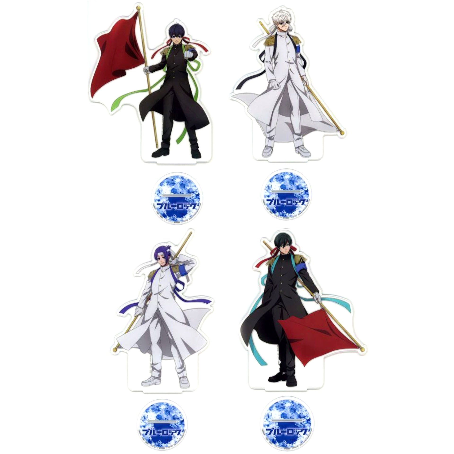 Set of 4 Big Acrylic Stand Red and White Cheering Battle Blue Lock [USED]