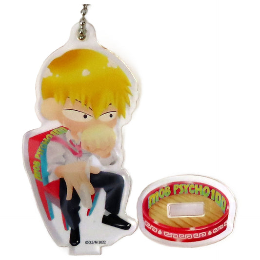Mob Psycho 100 Arataka Reigen Buncafe Etude Acrylic Stand Keychain Bunbougu Cafe Limited Keychains [USED]