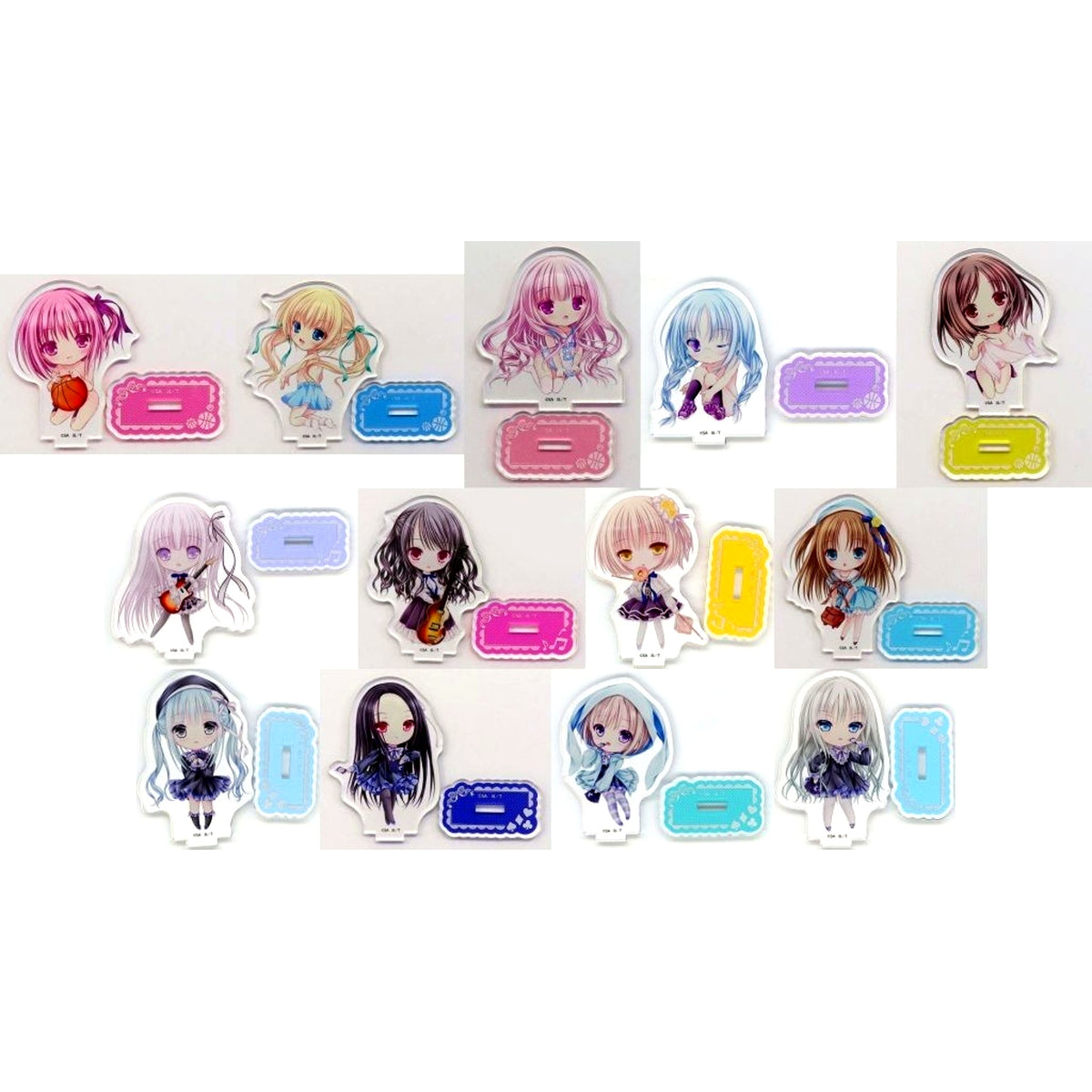 Set of 13 C Prize Ro-Kyu-Bu! x Angel's 3Piece! x Pocket Ace! Mini Acrylic Stand Kujibikido Online Kuji [USED]
