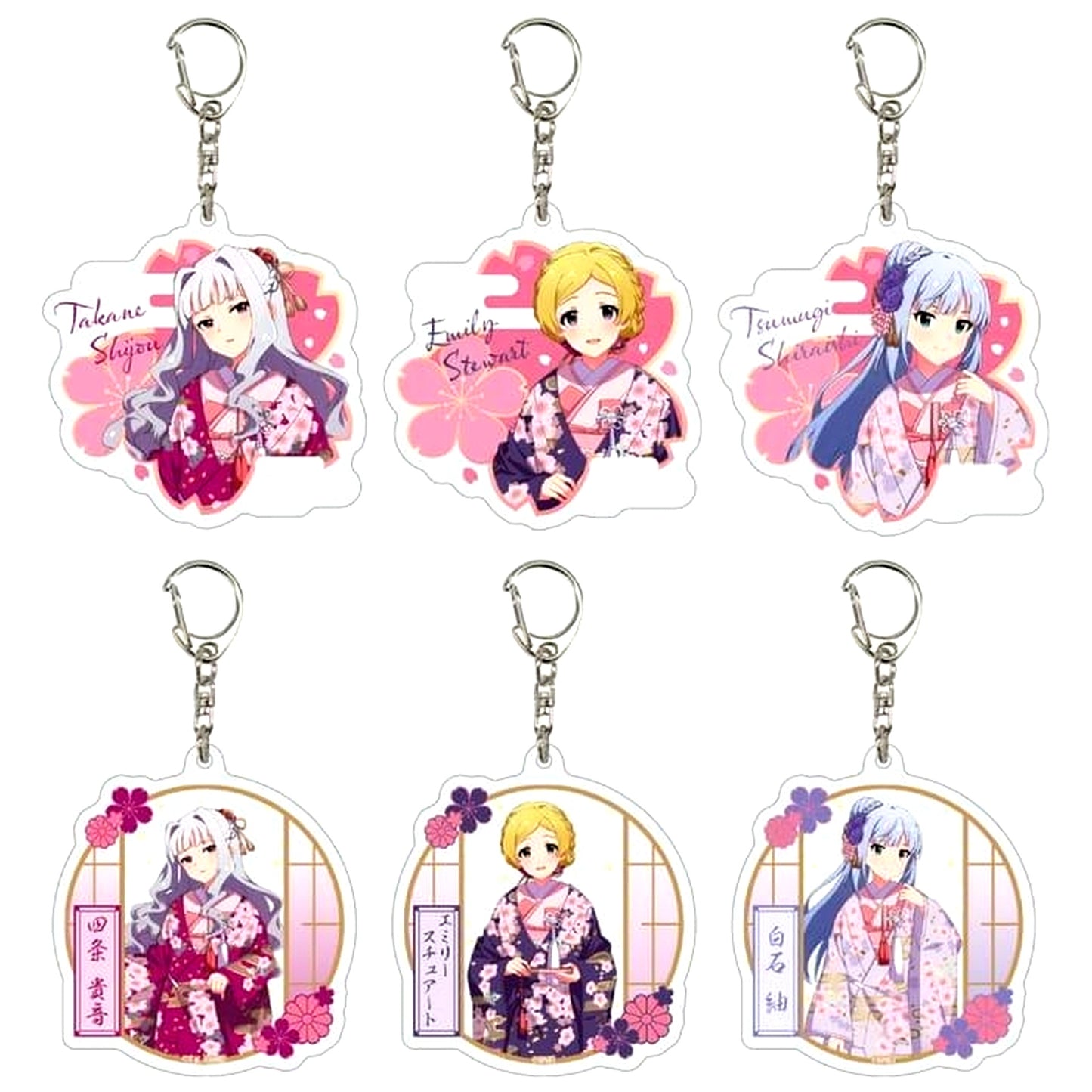 Set of 6 The Idolmaster Million Live! Acrylic Keychain 05 Sakura Japanese Style ver. Drawn Illustration [USED]