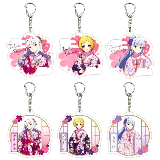 Set of 6 The Idolmaster Million Live! Acrylic Keychain 05 Sakura Japanese Style ver. Drawn Illustration [USED]
